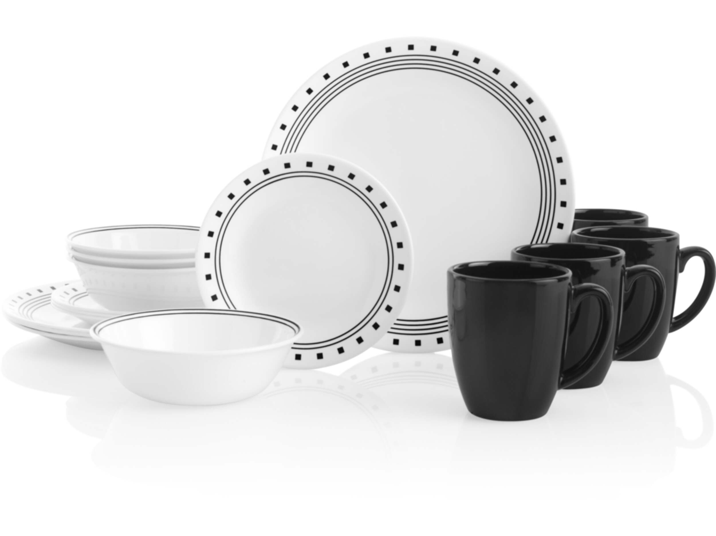 Corelle City Block 16pc Glass Dinnerware Set, Serves 4, White/Black Composite_or_Mixed