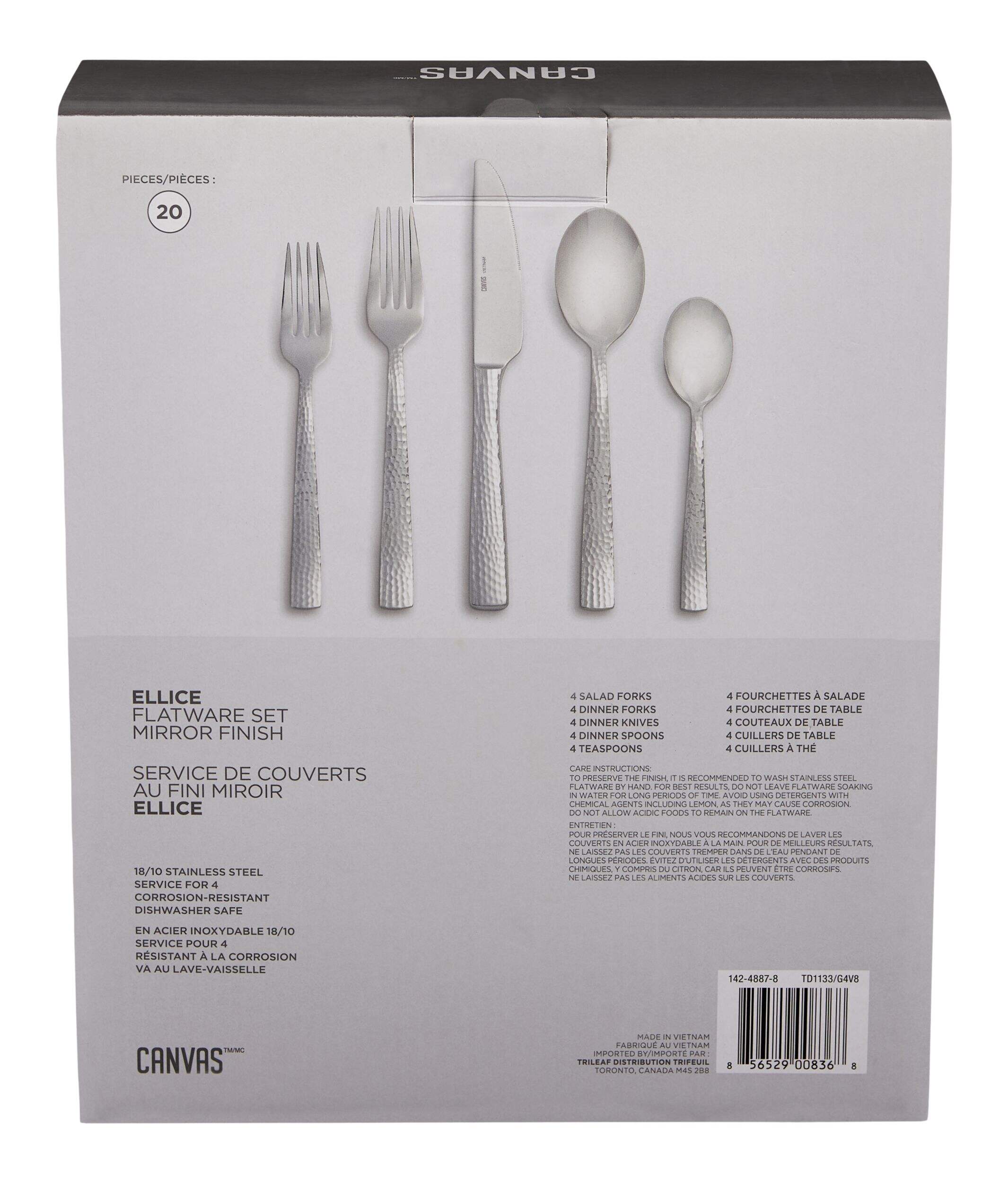 CANVAS Ellice 20pc Stainless Steel Flatware Set, Serves 4 Canadian Tire