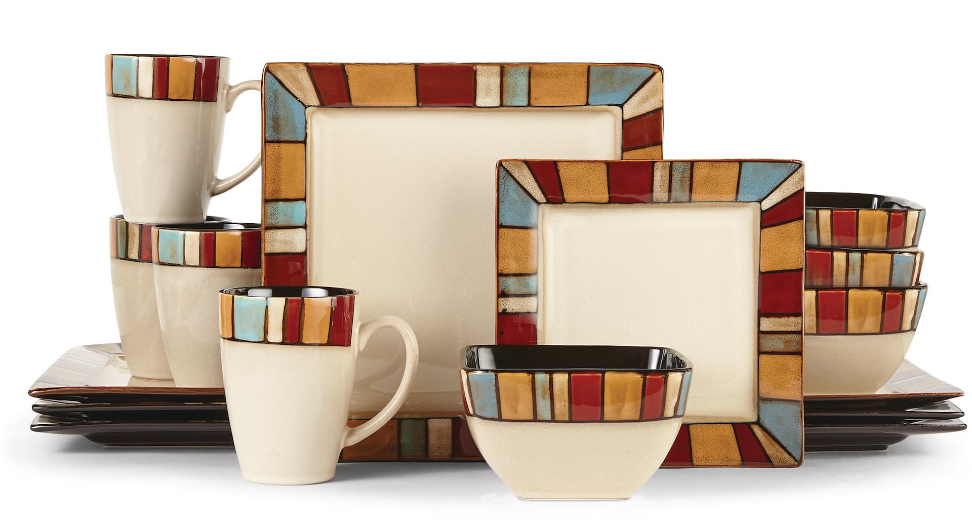 CANVAS Brighton 16pc Ceramic Dinnerware Set Serves 4 Multi colour Canadian Tire