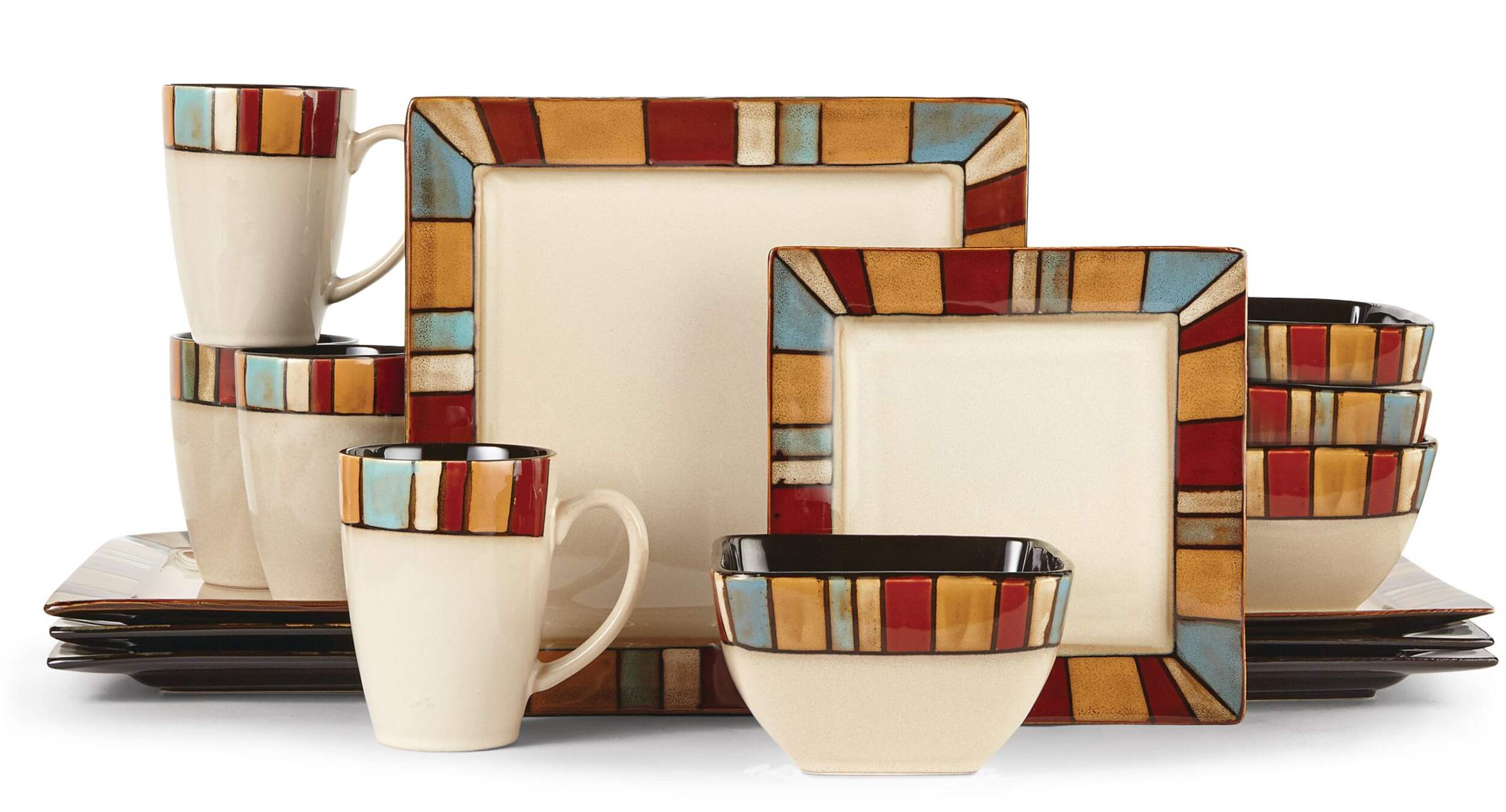 CANVAS Brighton 16pc Ceramic Dinnerware Set, Serves 4, Multi-colour Composite_or_Mixed
