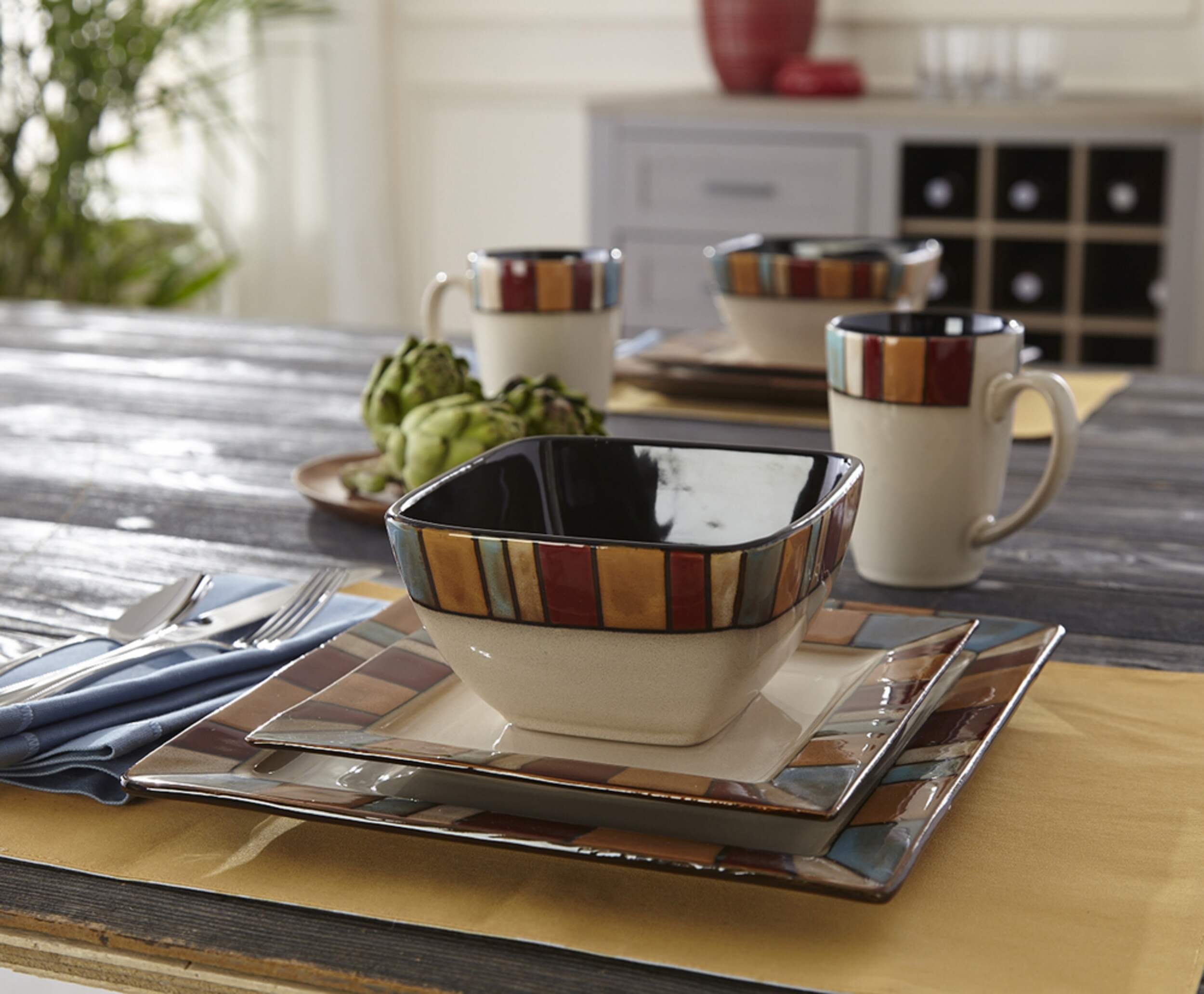 CANVAS Brighton 16pc Ceramic Dinnerware Set, Serves 4, Multicolour