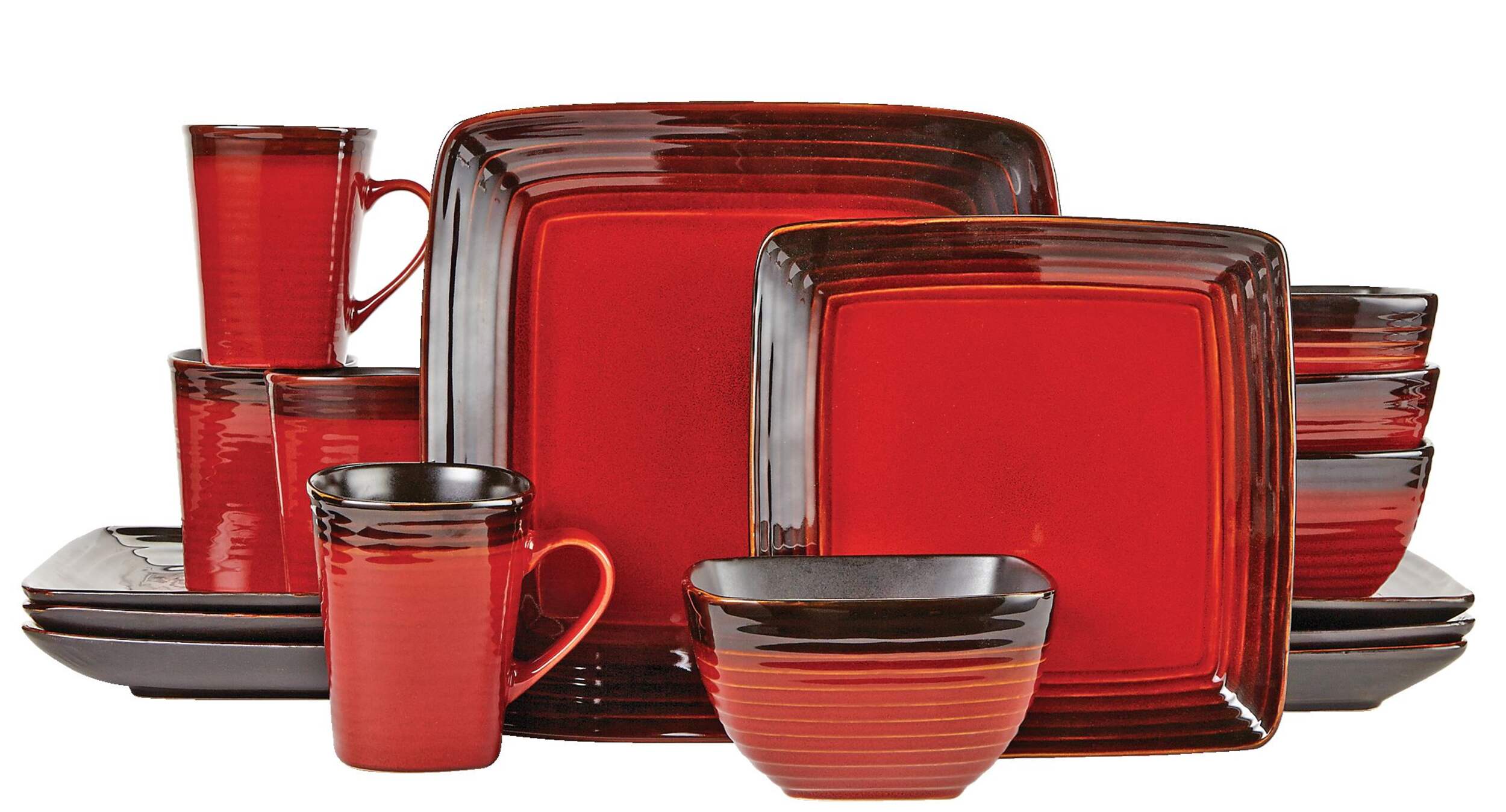 Service de vaisselle en céramique CANVAS Taza pour 4 personnes, rouge, 16 pièces Composite_or_Mixed