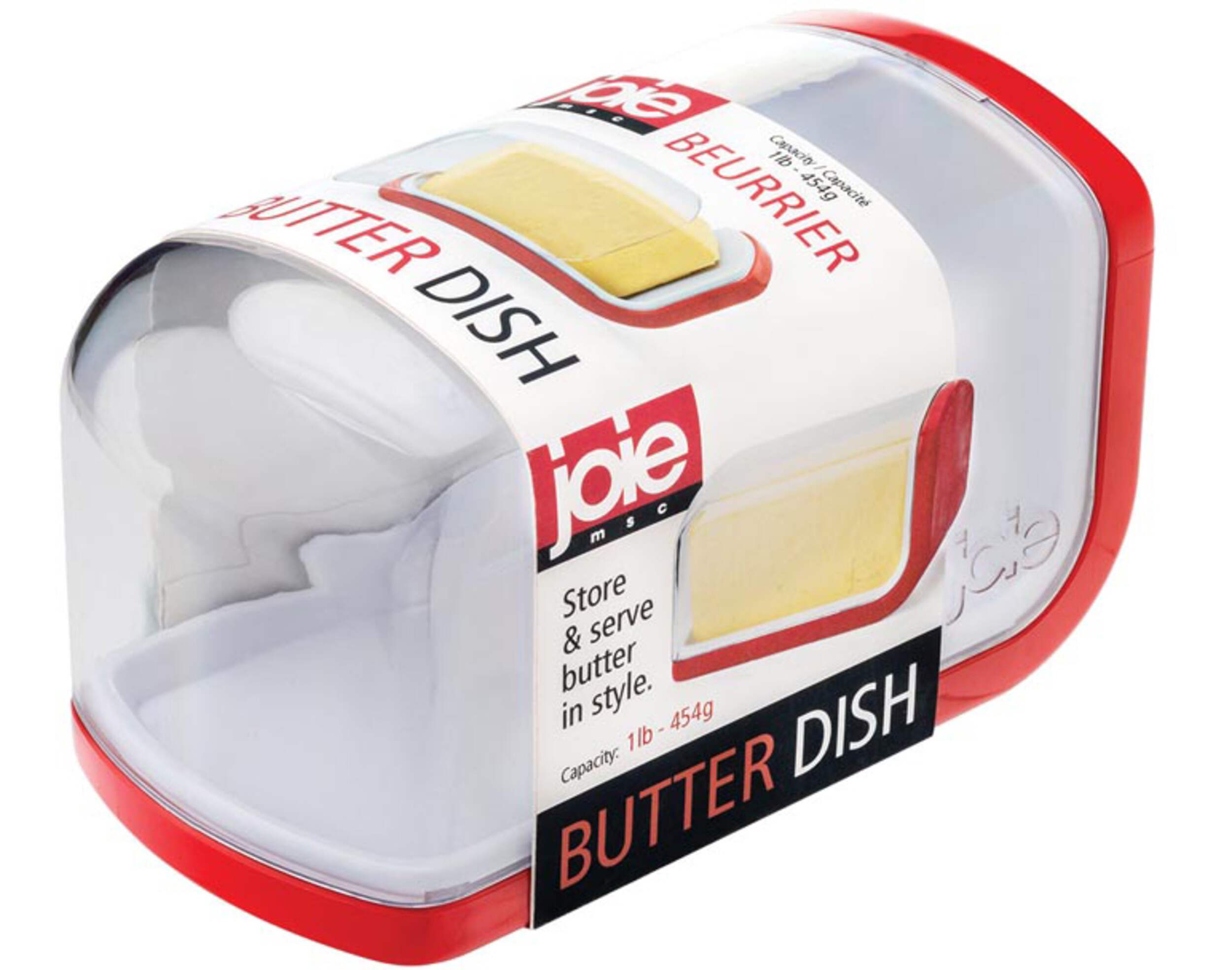 Joie Covered Plastic Butter Dish, BPA Free, 1-lb Butter Capacity Front_Three_Fourths_Angled_Right