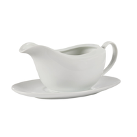 CANVAS Porcelain Gravy Boat with Saucer Stand, White, 6.5-in, 2-pc, for Christmas/Thanksgiving/New Year's Eve/Birthday Party