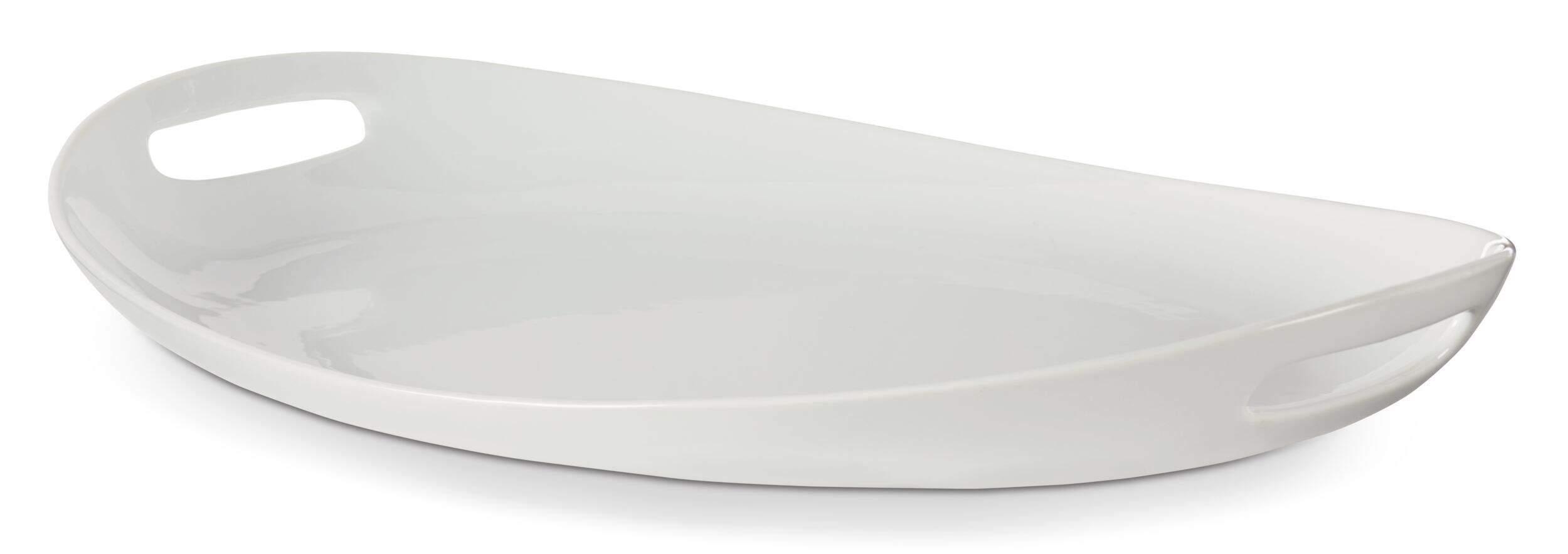 CANVAS Oval Porcelain Reusable Handle Serving Tray, White, 17.5-in, for Christmas/Thanksgiving/New Year's Eve/Easter/Birthday Party Front_Three_Fourths_Angled_Left