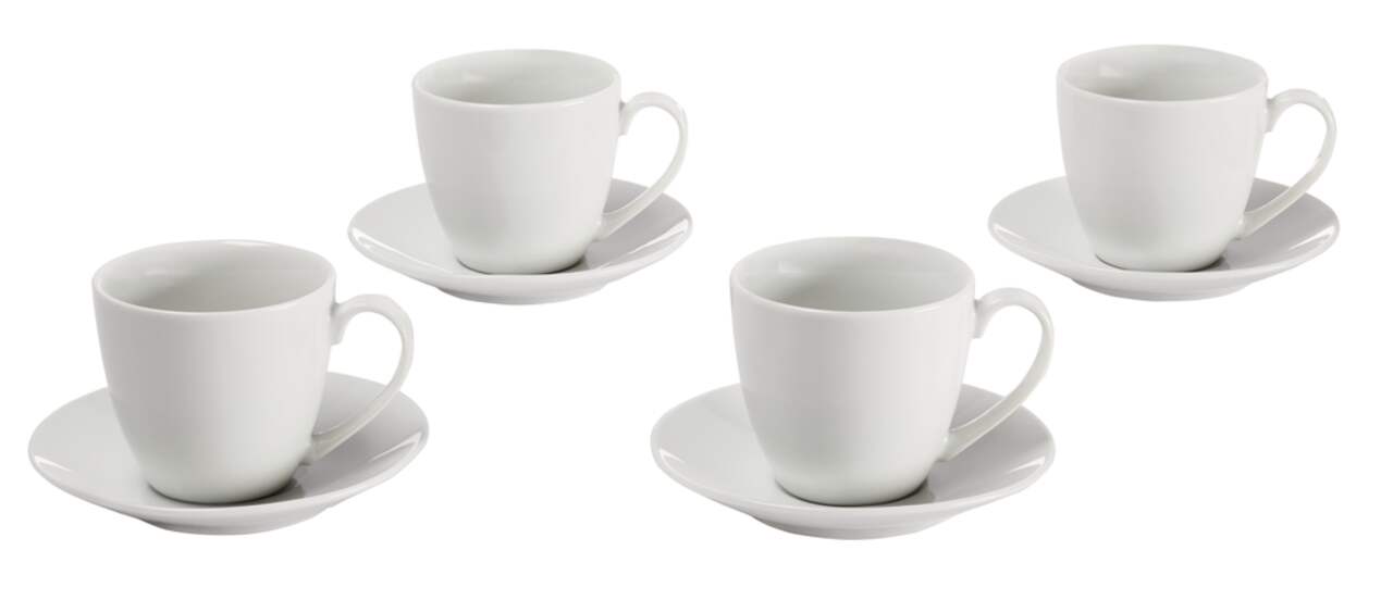 CANVAS 4pc Porcelain Espresso Mug Set with Saucers, Dishwasher Safe, 103-mL