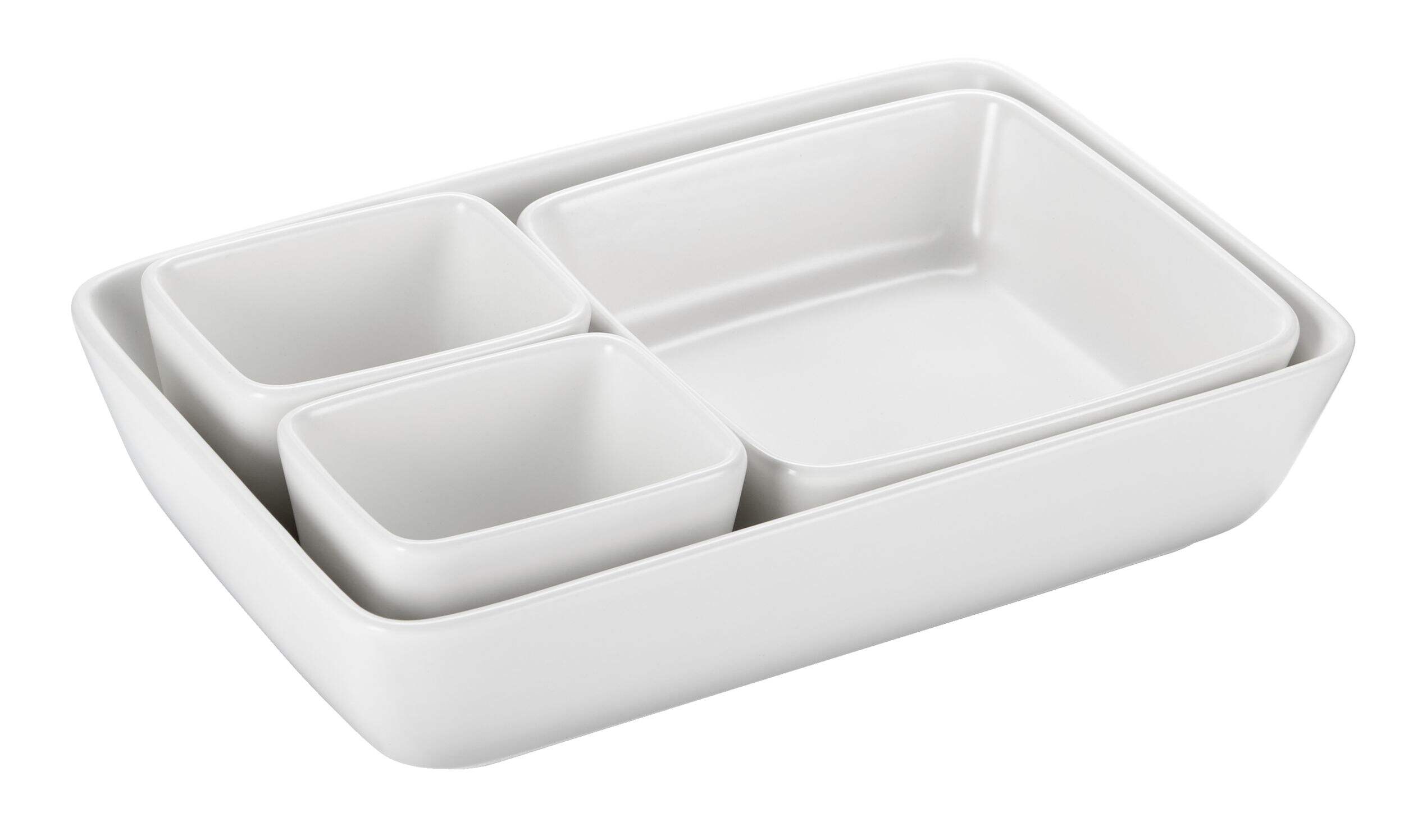 CANVAS Rectangle Porcelain Reusable Serving Platter Set, White, 16-in, 4-pk, for Christmas/Thanksgiving/New Year's Eve/Easter/Birthday Party Front_Three_Fourths_Angled_Right