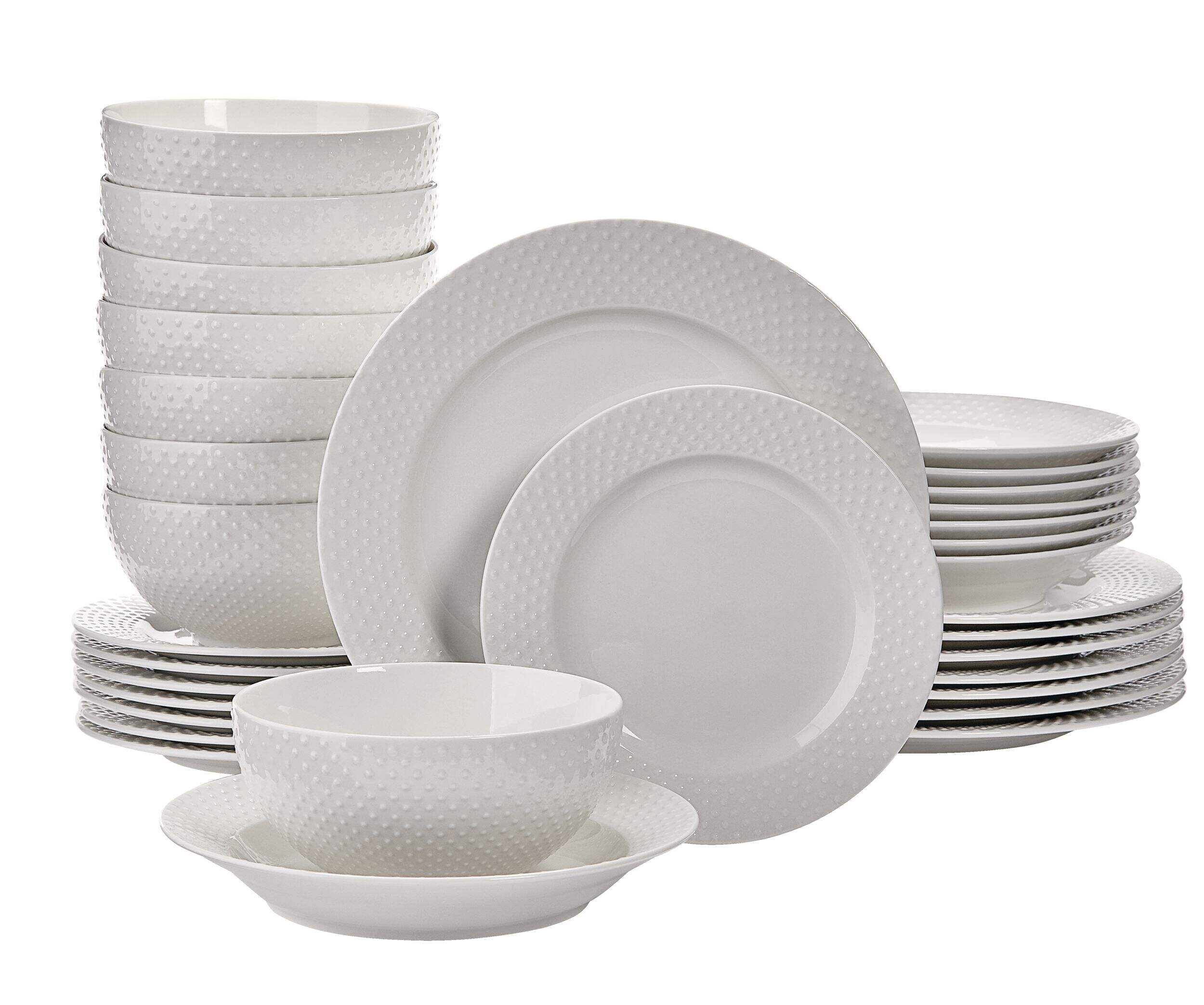 Service de vaisselle en grès CANVAS Westbrooke pour 8 personnes, motif à pois, blanc, 32 pièces Composite_or_Mixed