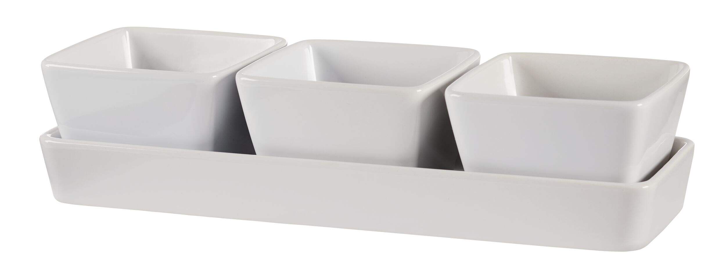 CANVAS Porcelain Reusable Serving Tray with Bowls, White, 12-in, 3-pk, for Christmas/Thanksgiving/New Year's Eve/Easter/Birthday Party Front_Angled_Left