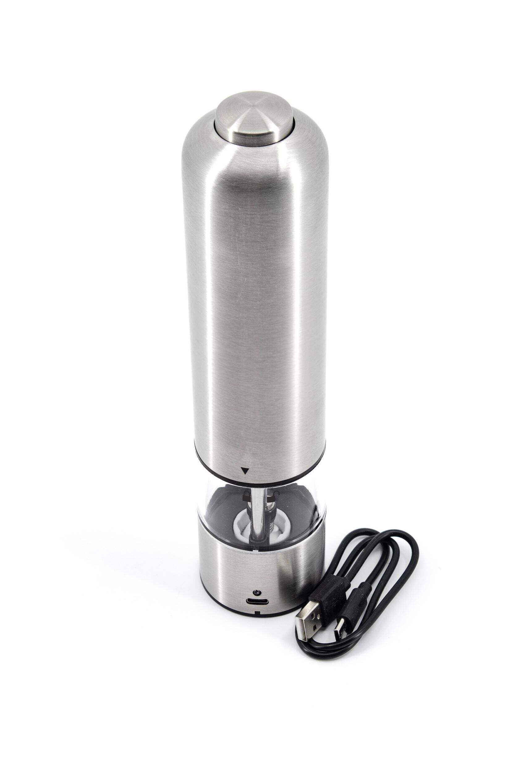 Kamenstein USB Rechargeable Stainless Steel Salt & Pepper Grinder, 8.85-in Front_Elevated