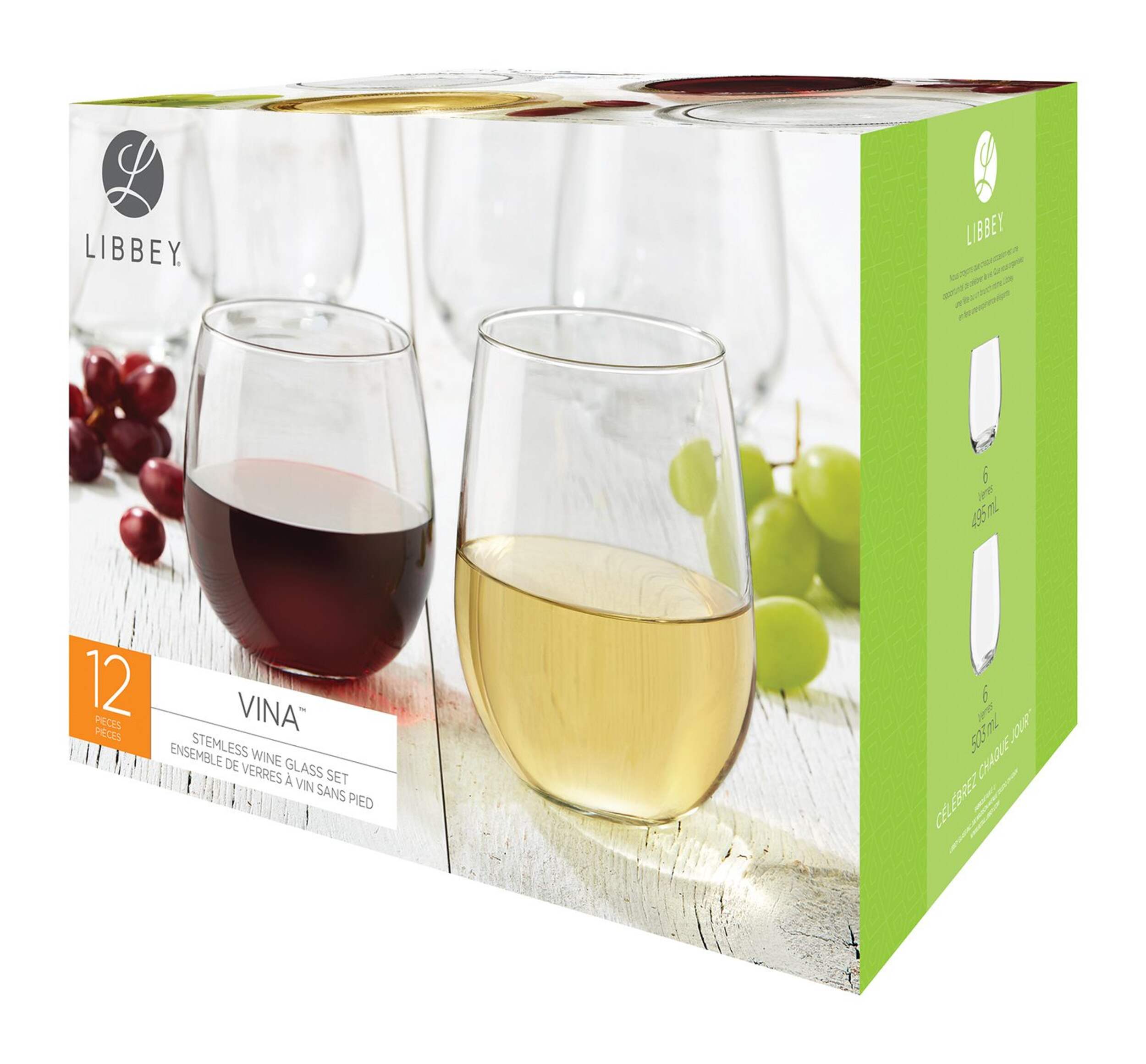 Libbey Stemless Wine Glasses, 12-pc Front_Three_Fourths_Angled_Left