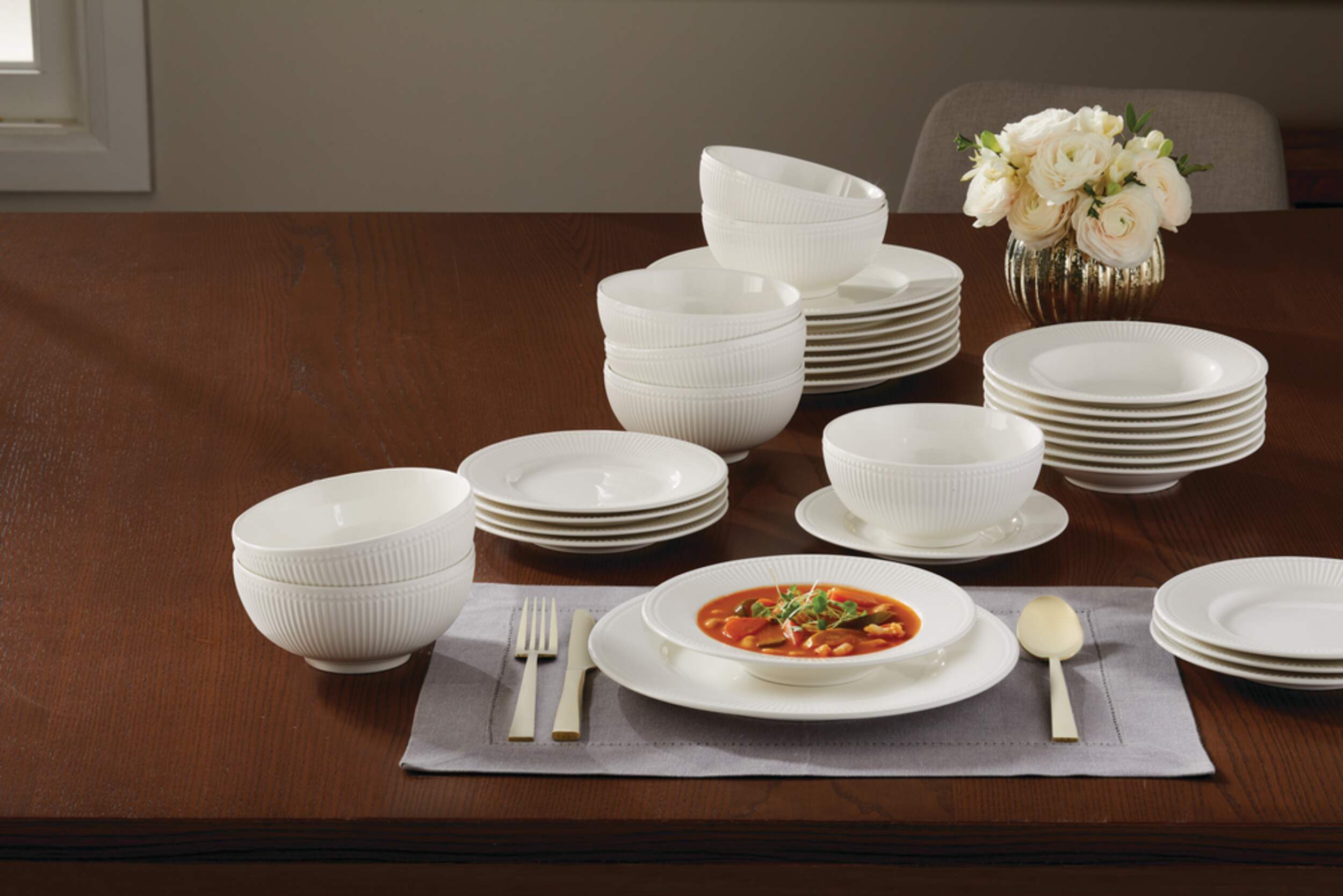 CANVAS Stoneware Microwave & Dishwasher Safe Dinnerware Set, Serves 8