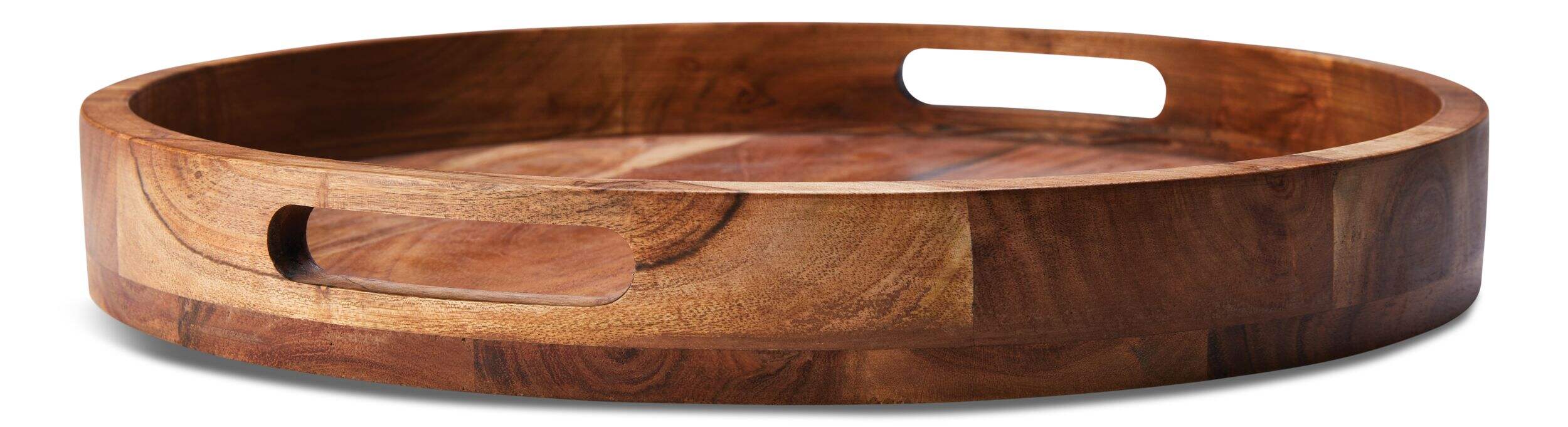 CANVAS Round Wood Serving Tray with Cut-Out Handles, 16-in Front_Angled_Left