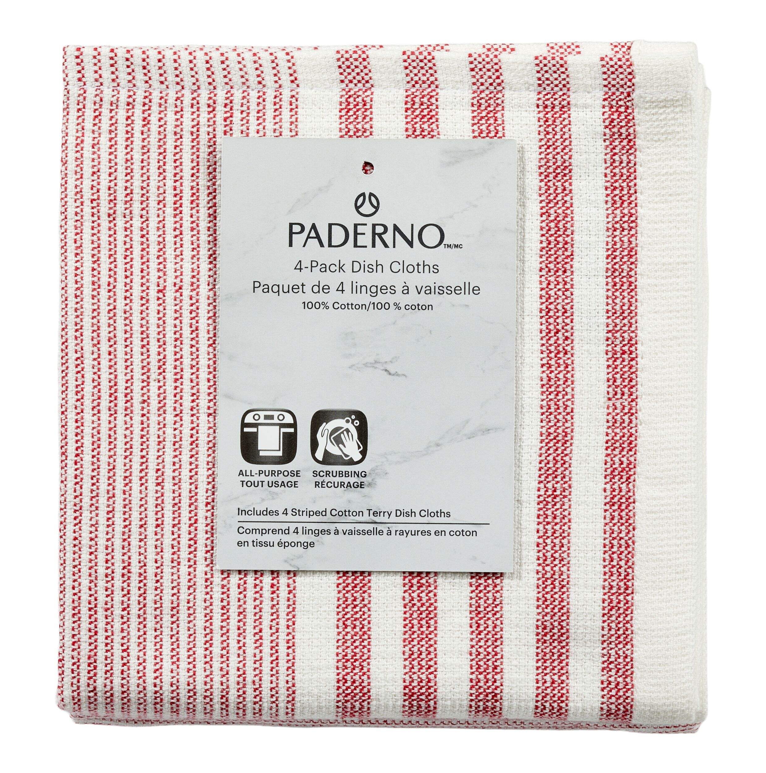 PADERNO Striped Cotton Terry Square Dish Cloths, Red, 4pk Canadian Tire