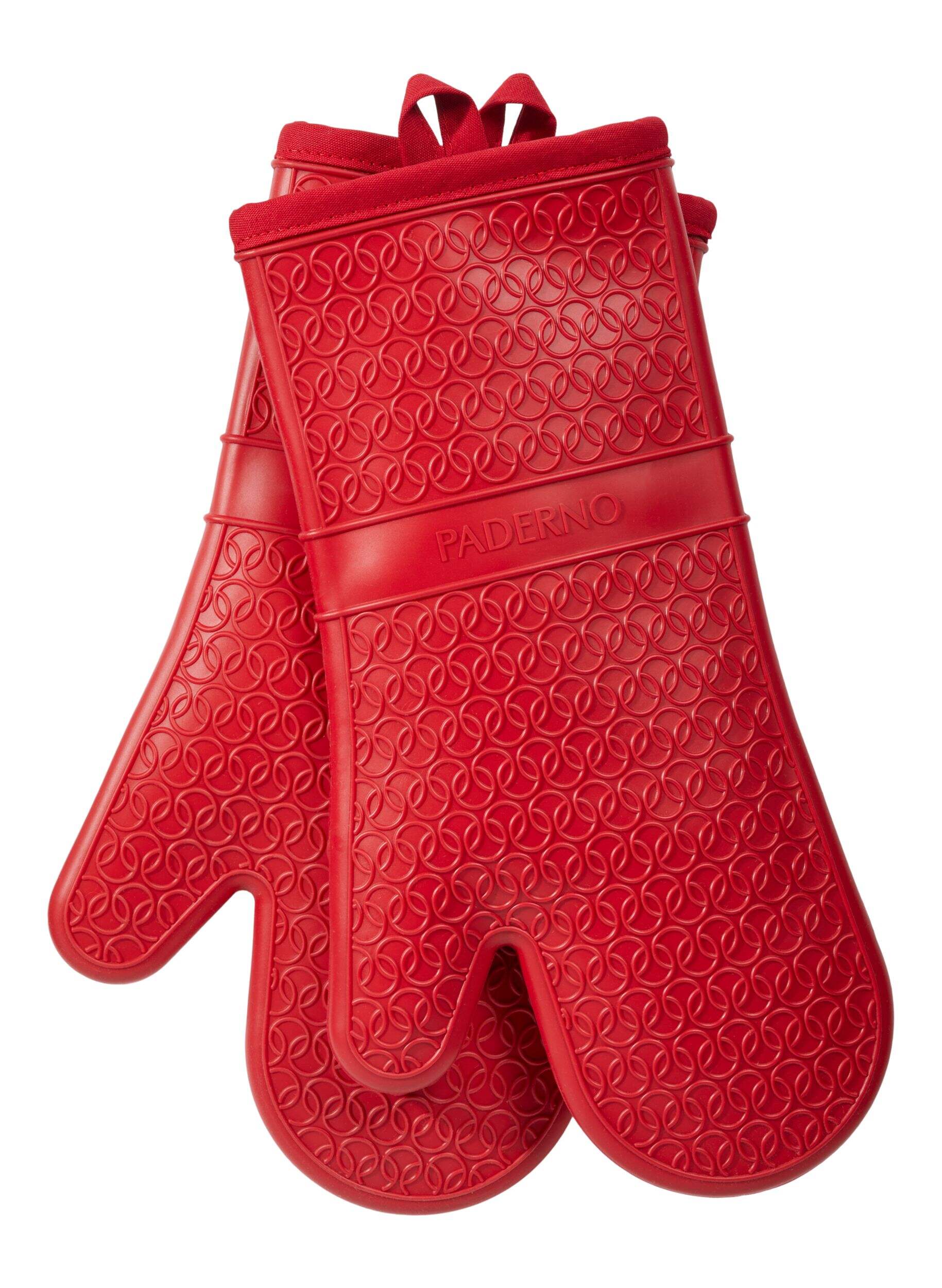 PADERNO Washable Silicone Oven Mitt, Red, One-Size, 2-pk Front_Flat