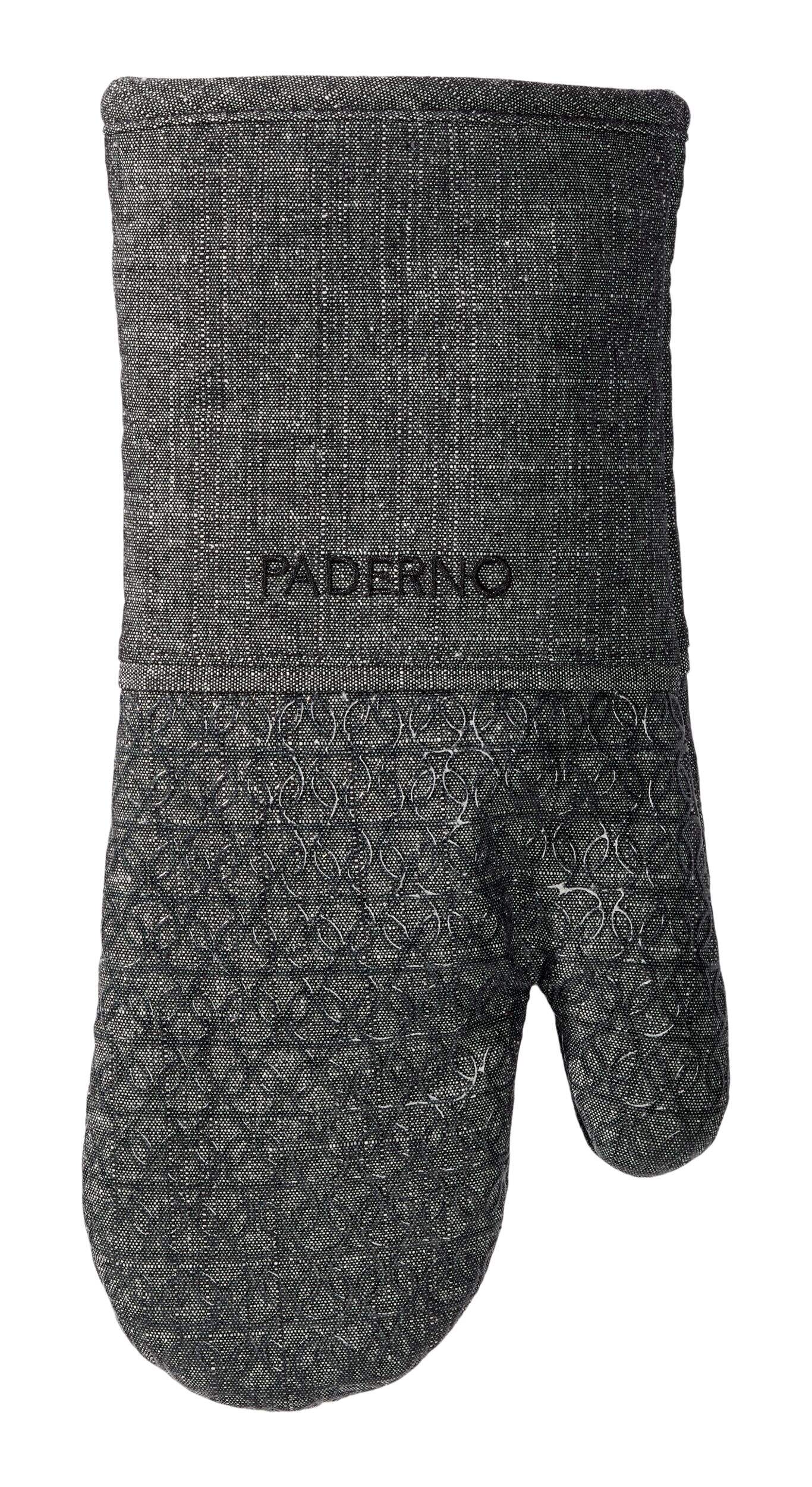 PADERNO Printed Silicone Oven Mitt, Black Chambray, One-Size Front_Flat