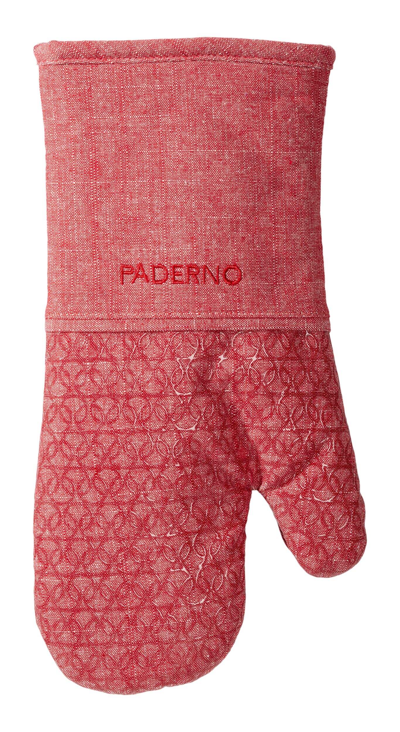 PADERNO Printed Silicone Oven Mitt, Red Chambray, One-Size Front_Flat