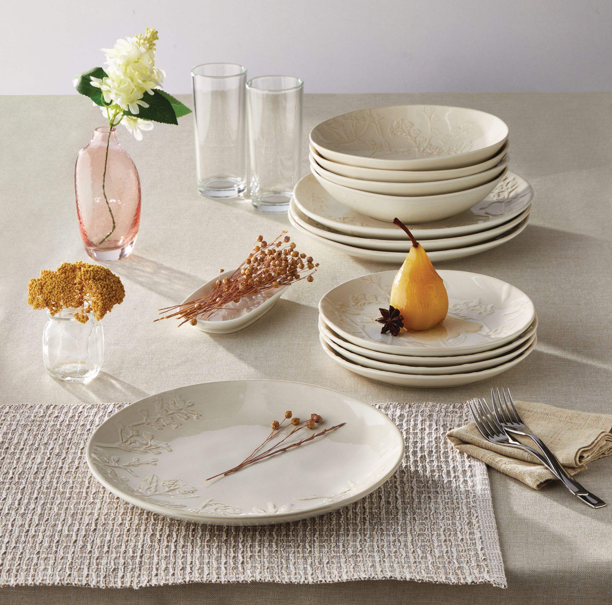 CANVAS Maryvale Embossed Stoneware Dinnerware Set, 12pc Canadian Tire