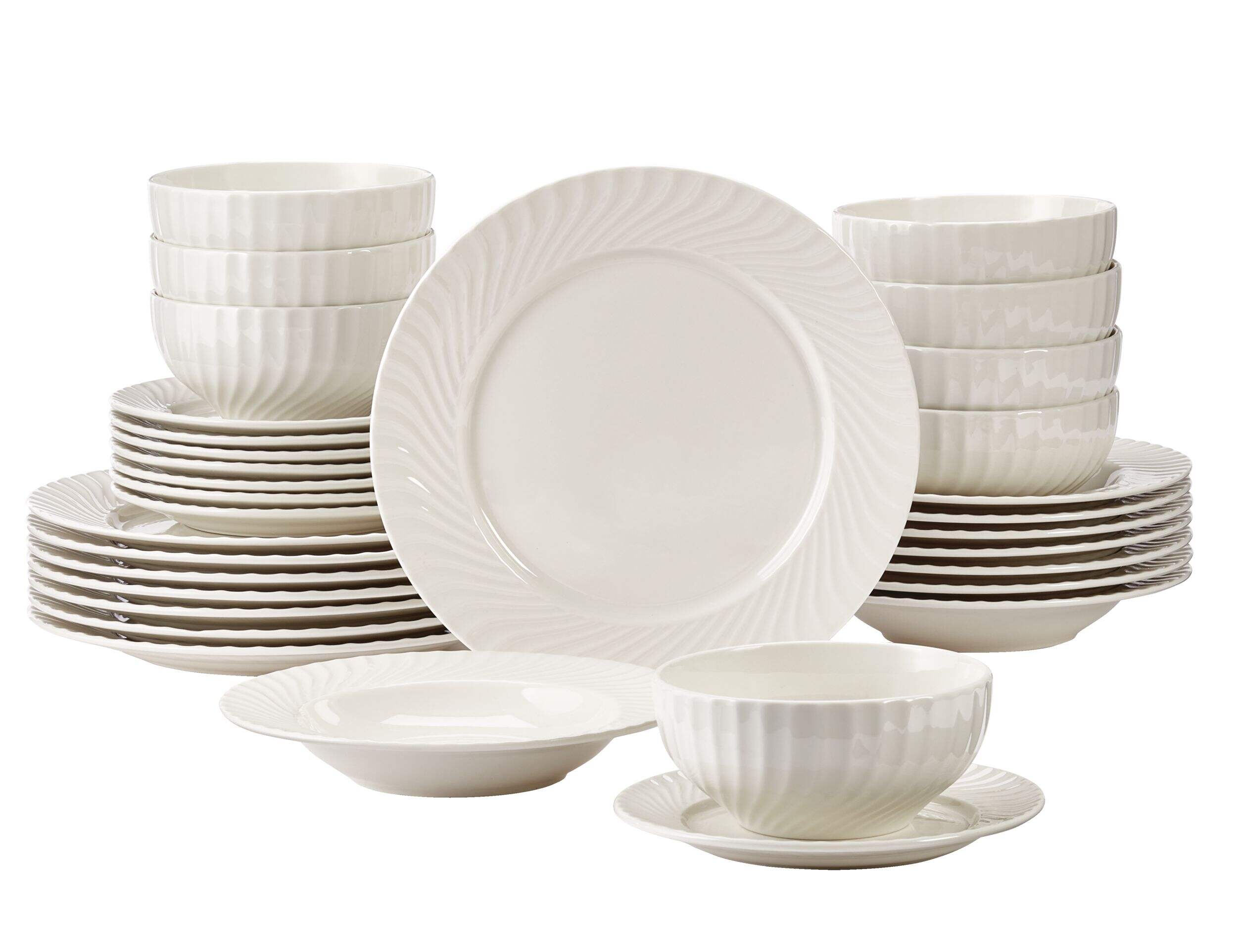 CANVAS Milliken Embossed Stoneware Dinnerware Set, White, 32-pc Composite_or_Mixed