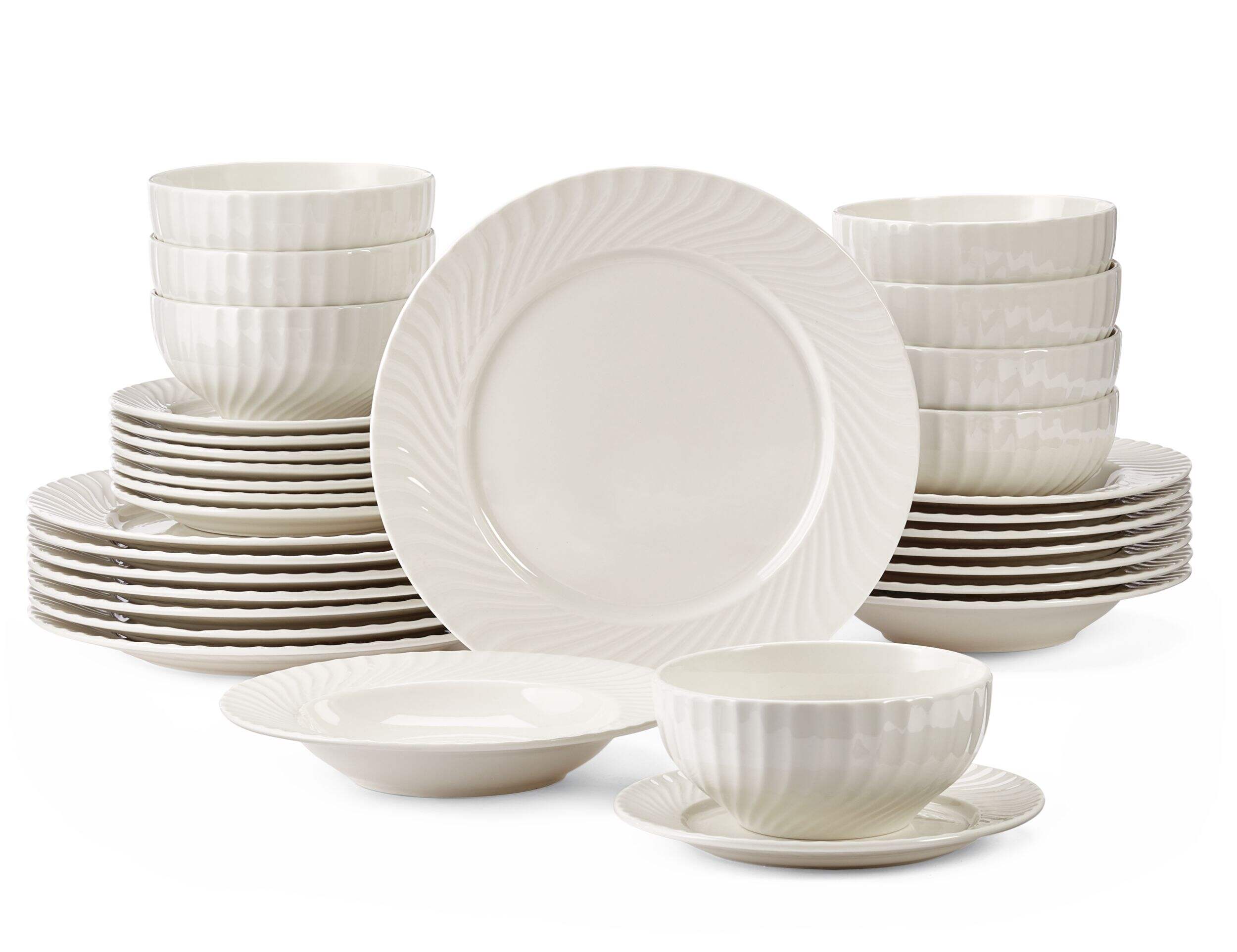 CANVAS Milliken Embossed Stoneware Dinnerware Set, White, 32pc