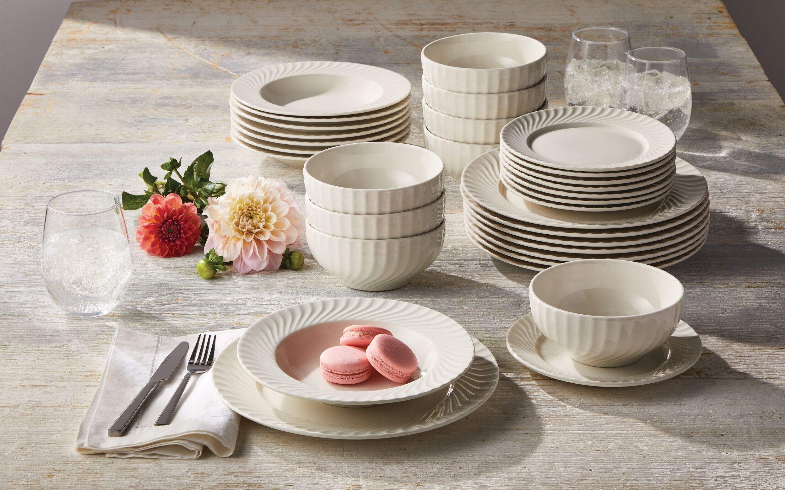 CANVAS Milliken Embossed Stoneware Dinnerware Set, White, 32pc