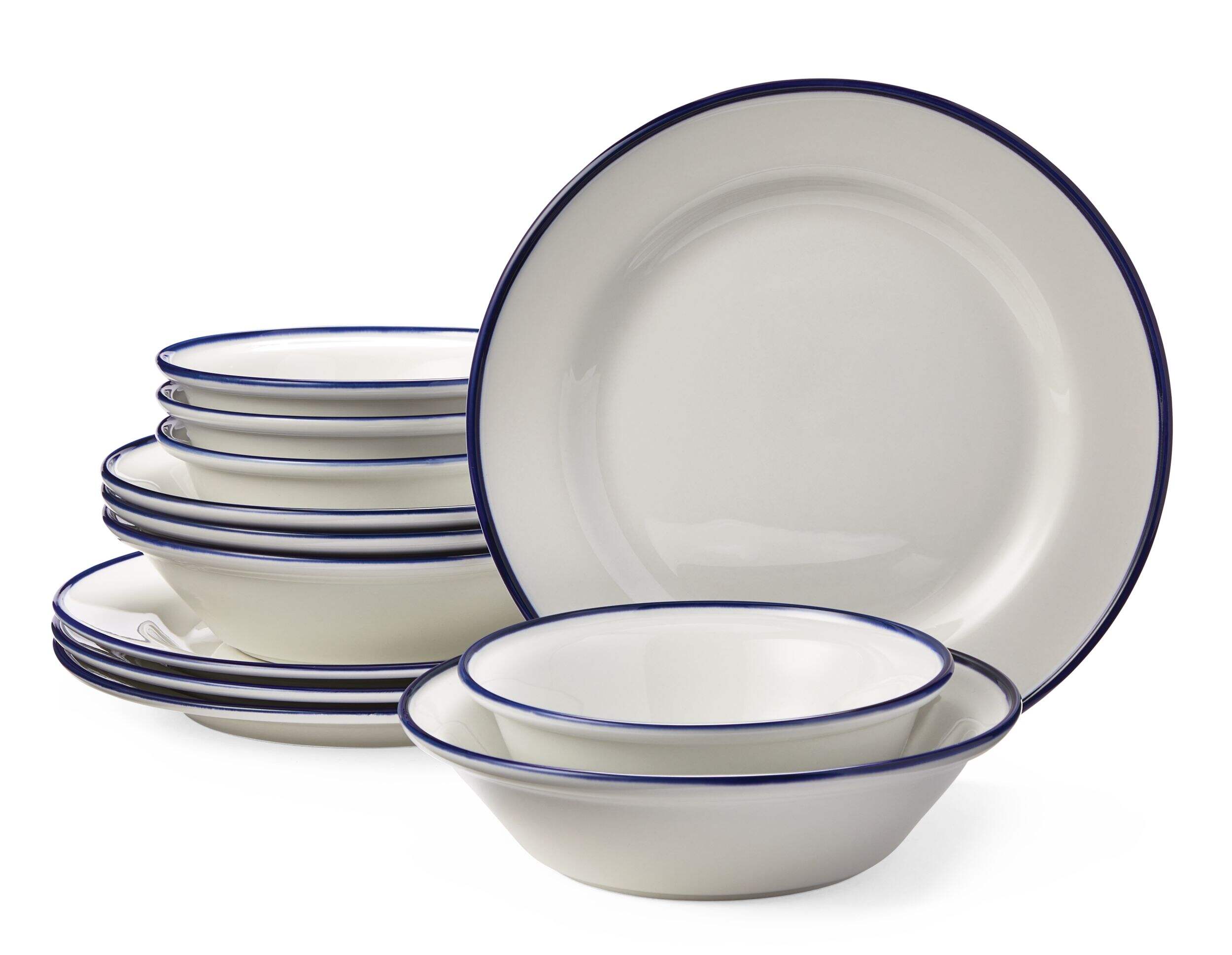 CANVAS Pratt Porcelain Dinnerware Set with Handpainted Colour Rim, 12-pc Composite_or_Mixed