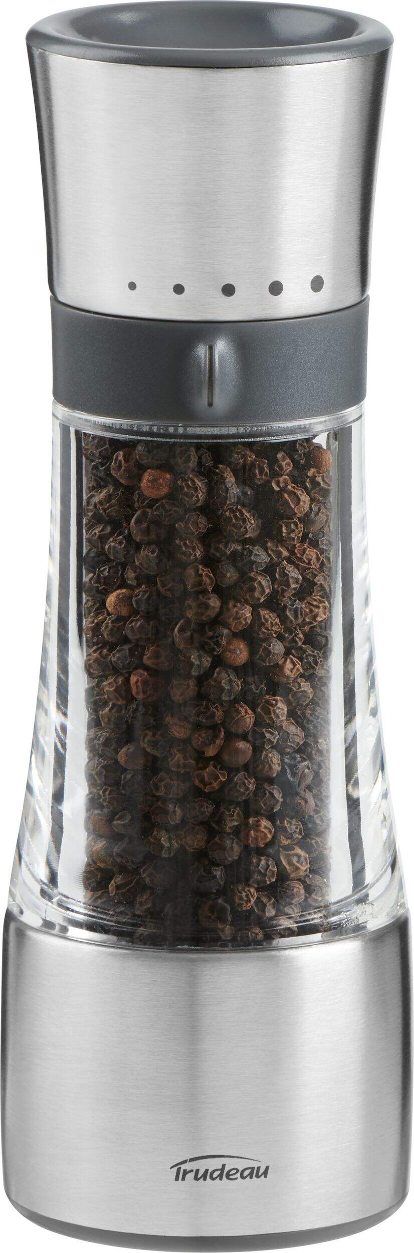 Trudeau Stainless Steel Adjustable Pepper Mill, 7-in Front_Elevated