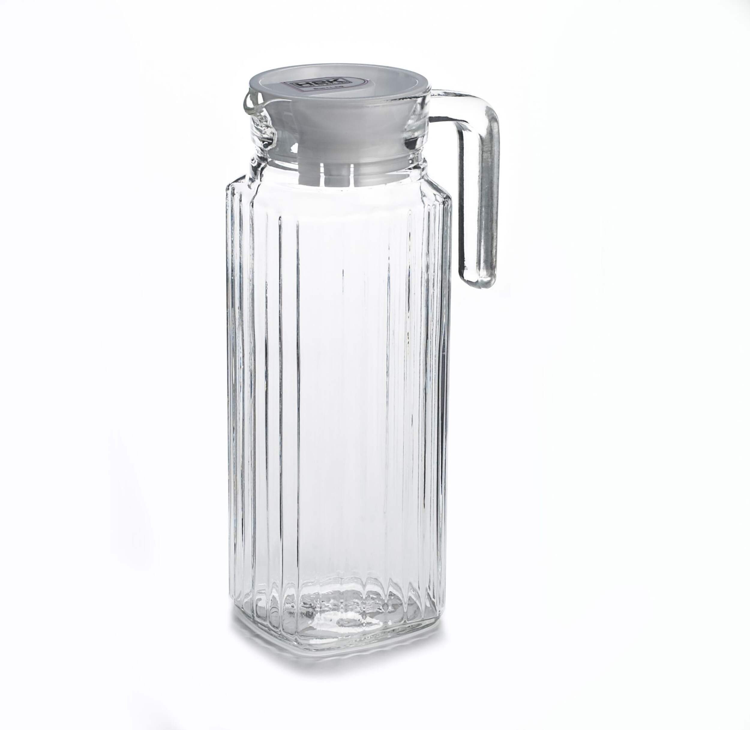 Pichet réutilisable en verre H2K, transparent, 1 L, pour Noël/Action de grâces/réveillon/fête d'anniversaire Front_Angled_Left