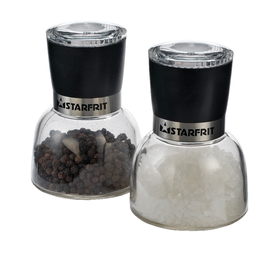 Starfrit Glass Salt & Pepper Grinder Mill Set, PreFilled, 2pc
