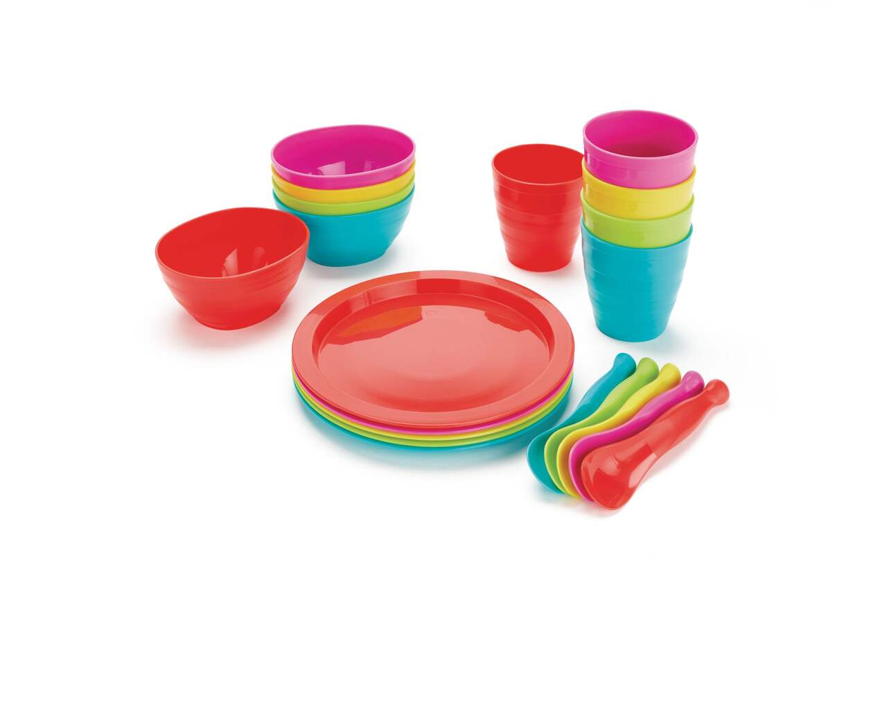 Vaisselle en plastique pour enfants Core Home, sans BPA, couleurs variées,  24 pièces