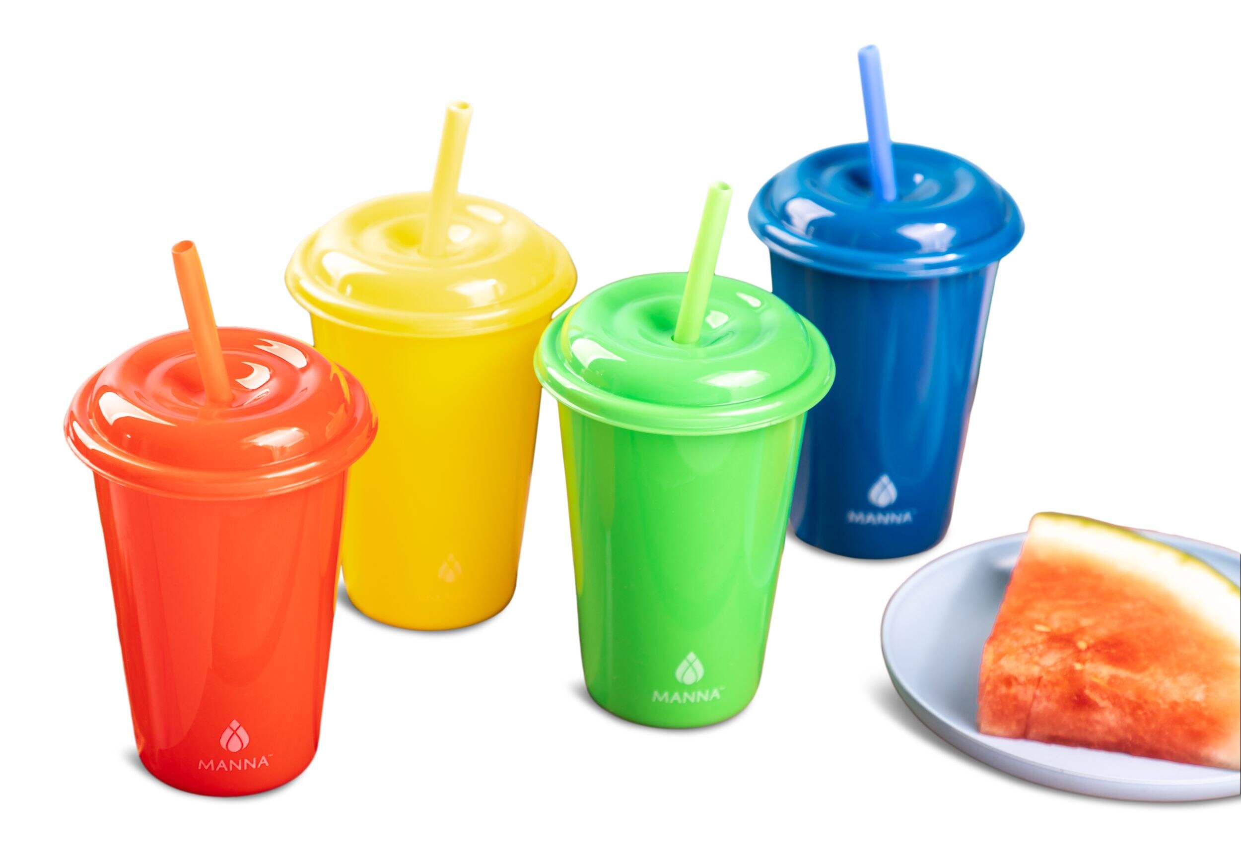 Core Home Plastic Kids Cups with Straws & Lids, 4-pc, Assorted Colours Composite_or_Mixed