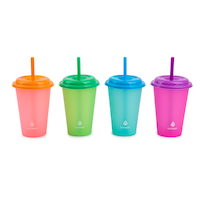 Manna Plastic Colour Changing Cups with Straws & Lids, 12-oz, 4-pk, Assorted Colours