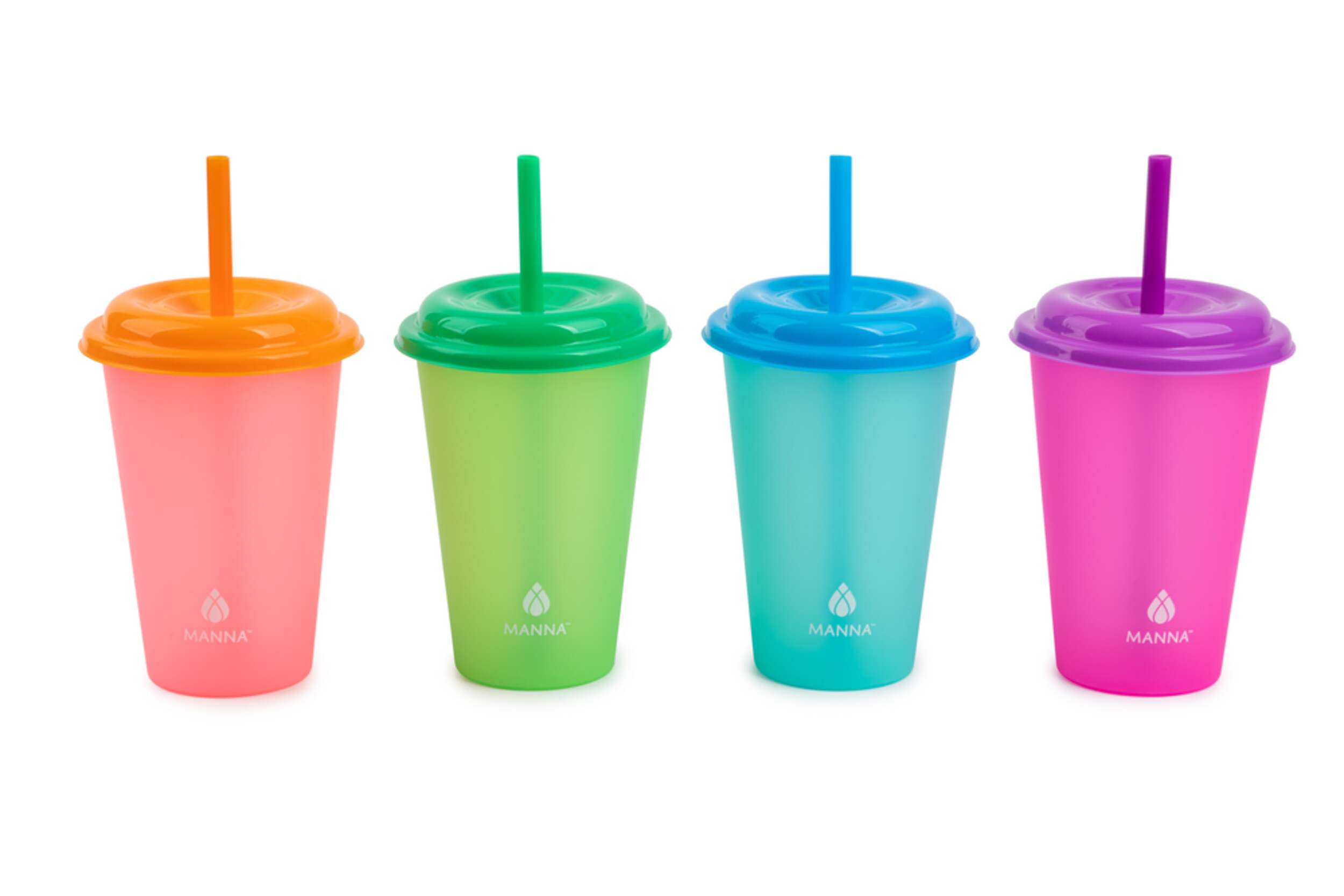 Manna Plastic Colour Changing Cups with Straws & Lids, 12-oz, 4-pk, Assorted Colours Front_Elevated