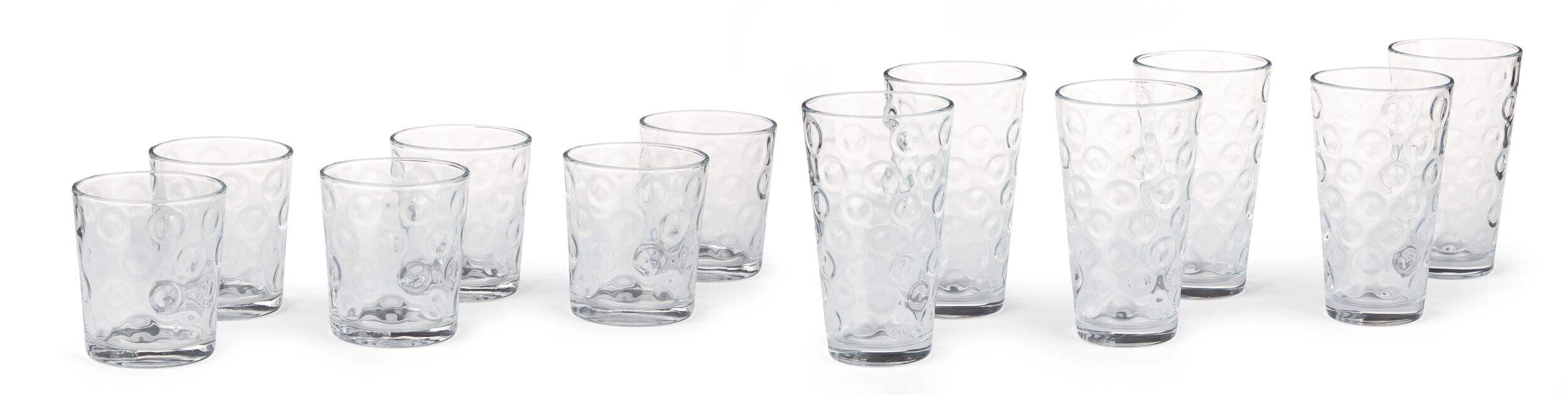 CANVAS Bubbles 12pc Tumbler Glassware Set, Dishwasher Safe, 6pc x 350-mL and 6pc x 558mL Front_Elevated