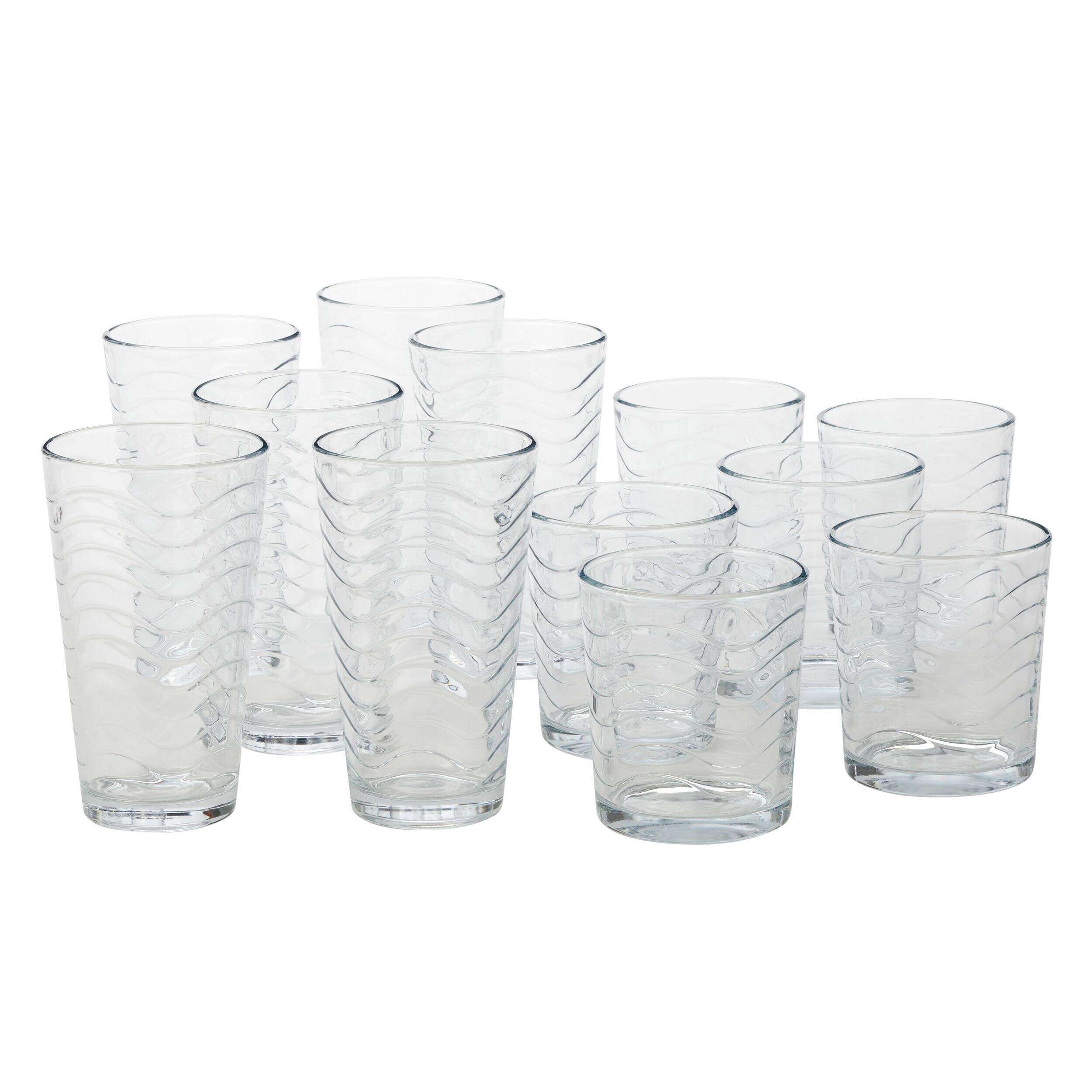 CANVAS Waves 12pc Tumbler Glassware Set, Dishwasher Safe, 6pc x 350-mL and 6pc x 558mL Front_Elevated