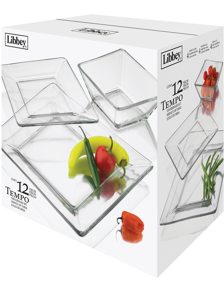 Libbey Tempo Glass Square Dinnerware Set, 12pc Canadian Tire