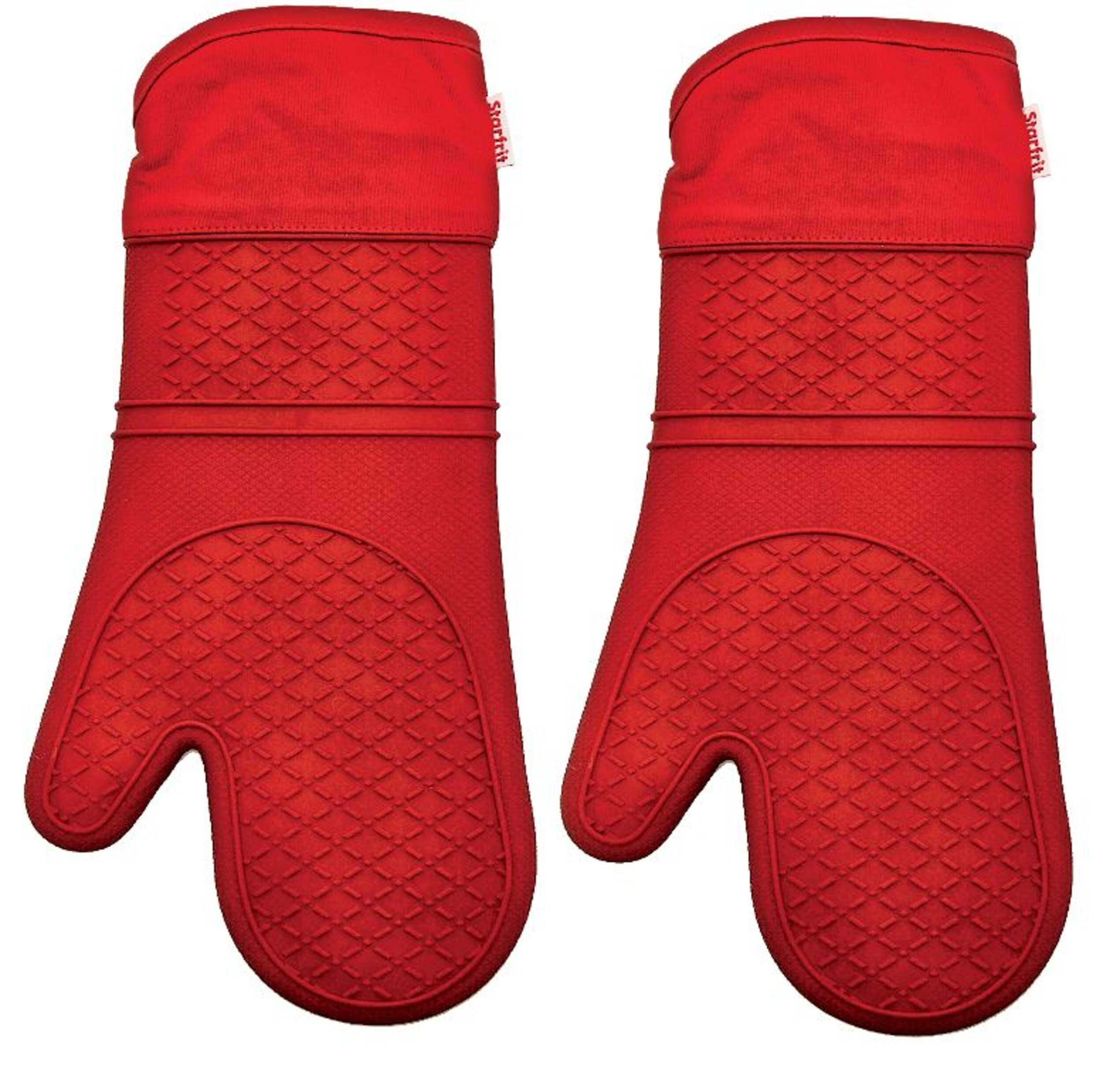 Starfrit 2-pc Silicone Oven Mitt Set, Non-Slip Grip, Red Front_Flat