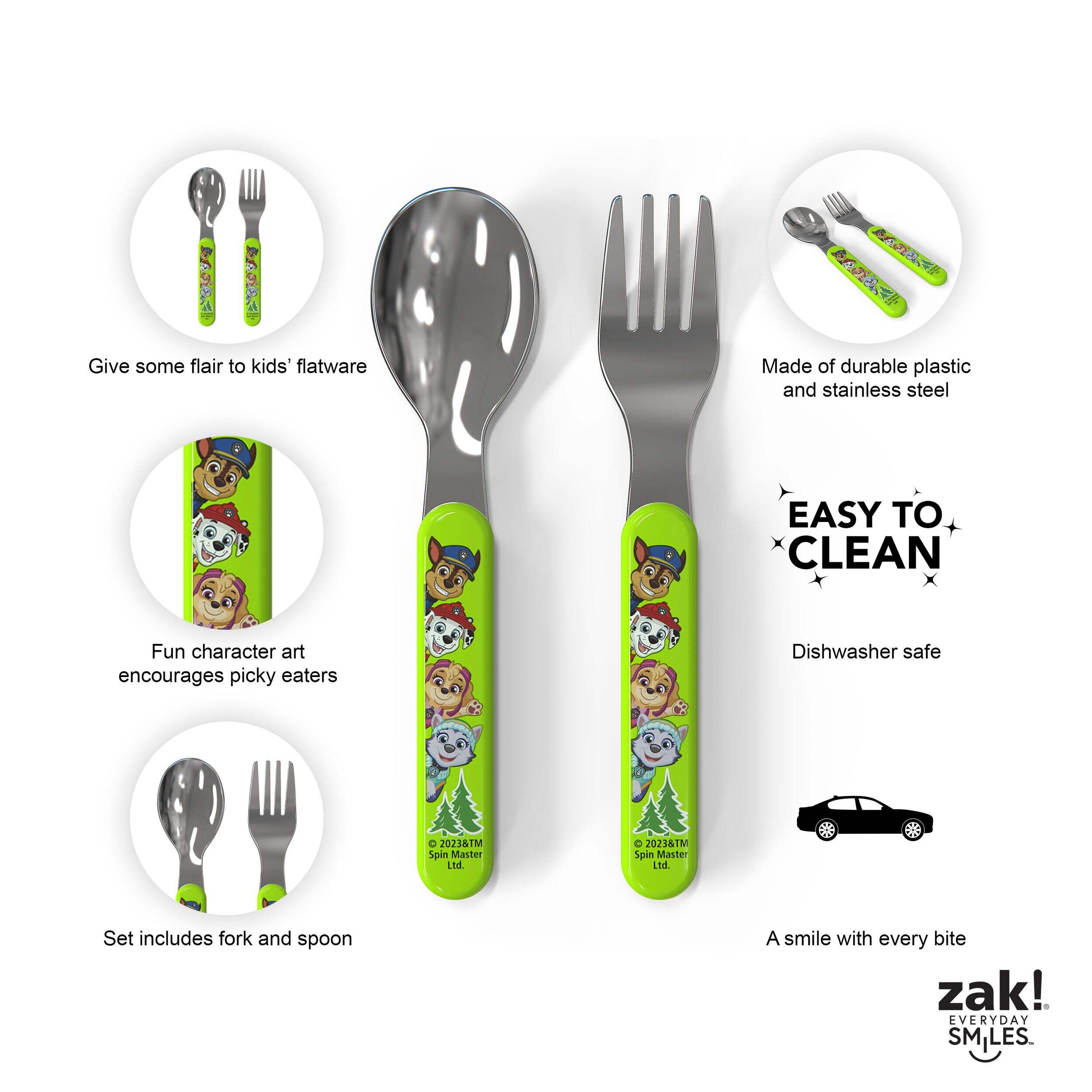 Zak Designs Paw Patrol Flatware Set with Fork & Spoon, 2-Pc Overhead_Flat
