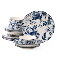 Service de vaisselle en grès CANVAS Augusta pour 4 personnes, bleu floral, paq. 16 Composite_or_Mixed