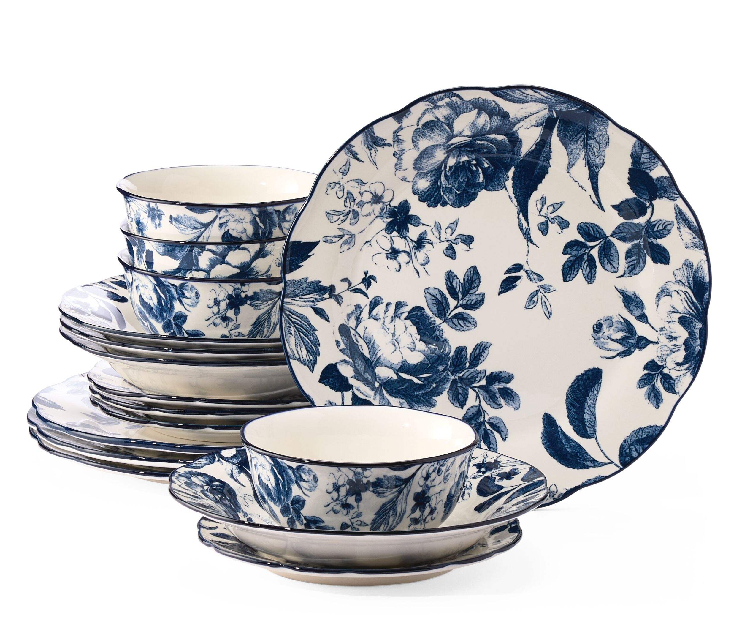 CANVAS Augusta Stoneware Dinnerware Set, Serves 4, 16-pc, Blue Floral Composite_or_Mixed