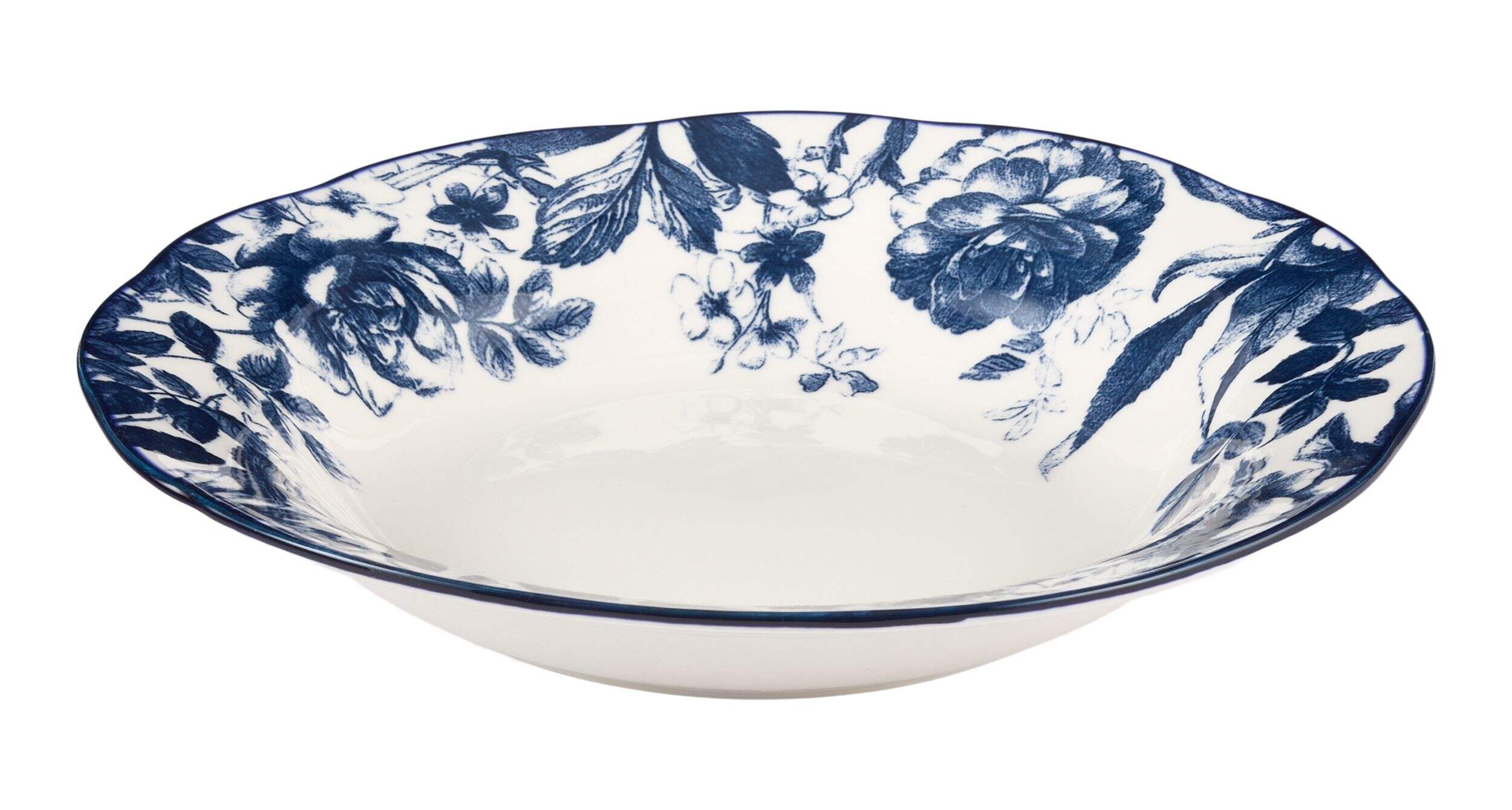 Bols à dîner en grès CANVAS Augusta, blanc/motif floral bleu, paq. 1 Front_Elevated