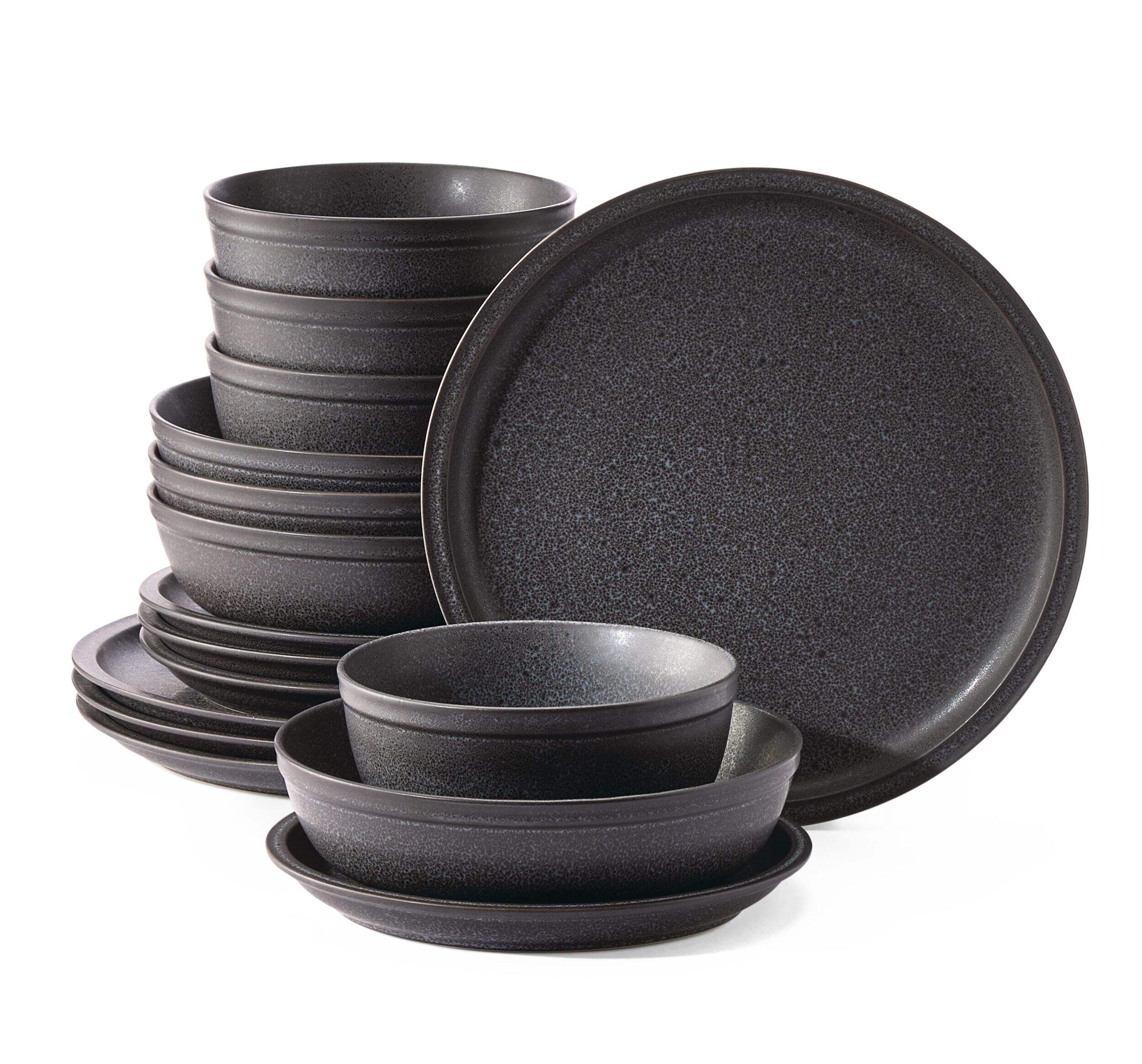 CANVAS Varennes Stoneware Dinnerware Set, 16-pc, Black Reactive Glaze Composite_or_Mixed