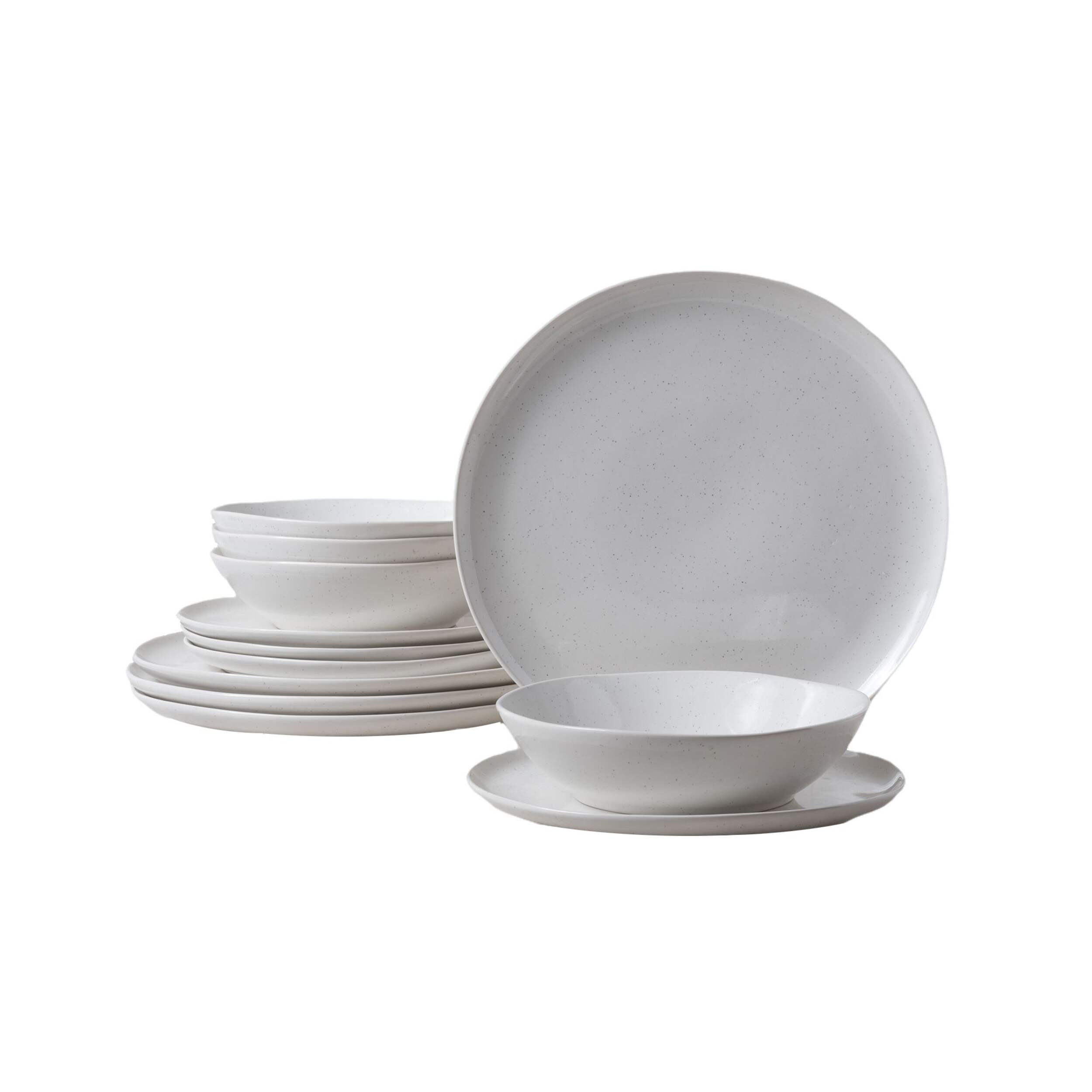 CANVAS Bettina Glossy Stoneware Dinnerware Set, Serves 4, 12-pc, White Speckle Composite_or_Mixed