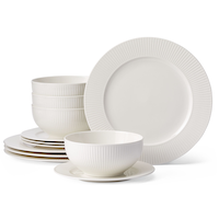 CANVAS Highbury Ribbed New Bone Dinnerware Set, 12-pc, White Composite_or_Mixed