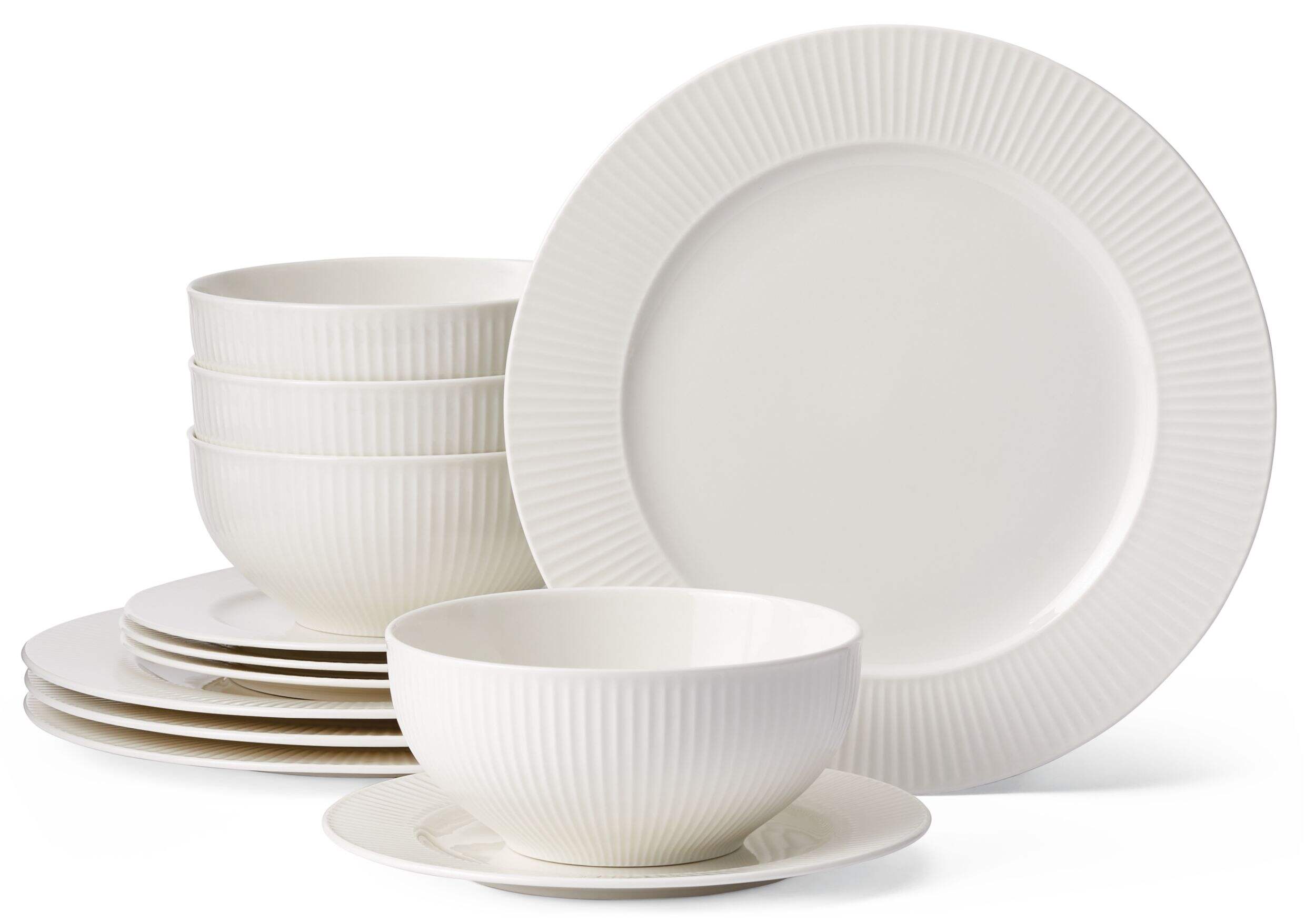 Service de vaisselle côtelée en porcelaine tendre CANVAS Highbury, blanc, paq. 12 Composite_or_Mixed