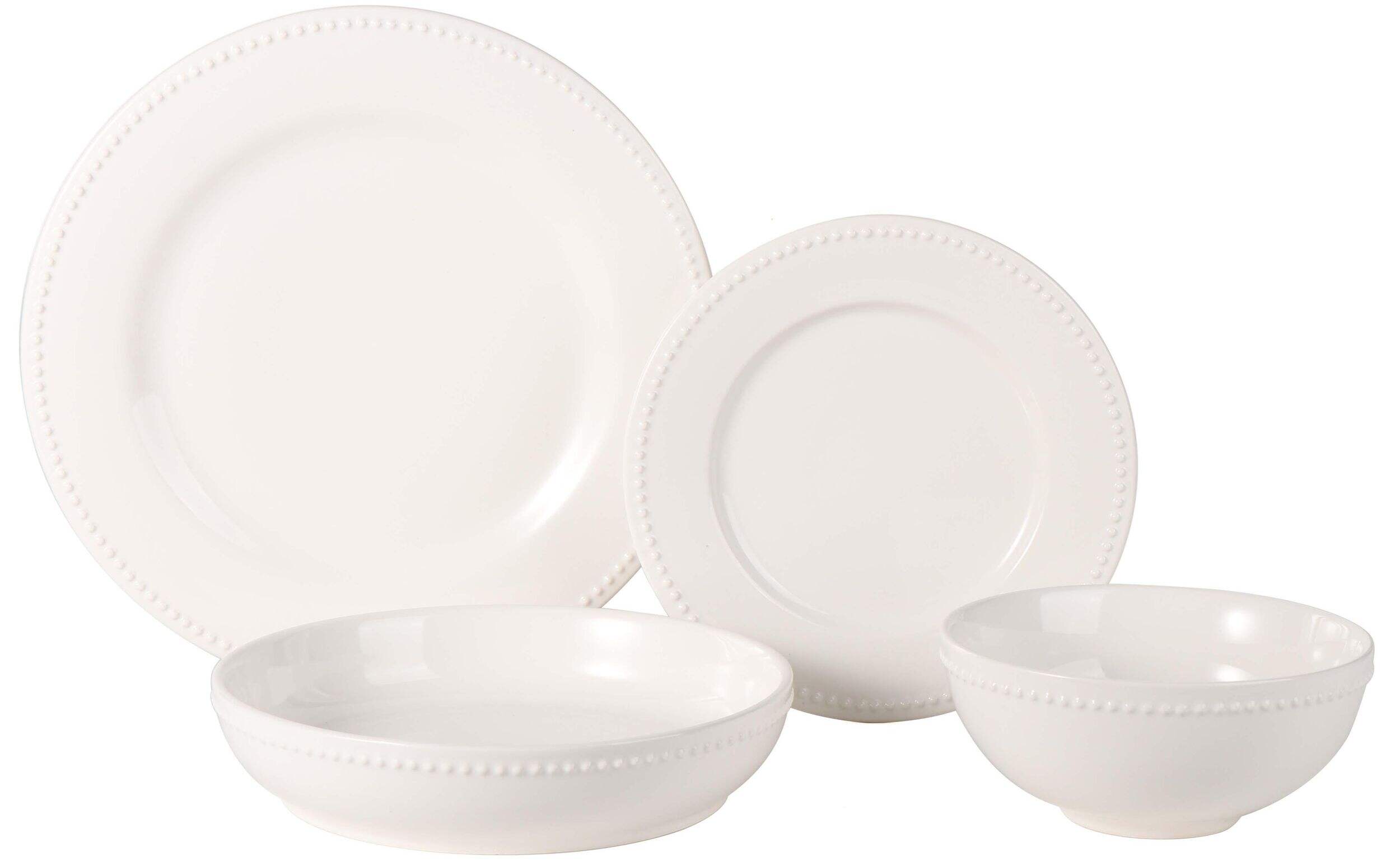 CANVAS Whitworth Beaded Rim Porcelain Dinnerware Set, 16-pc, White Front_Flat