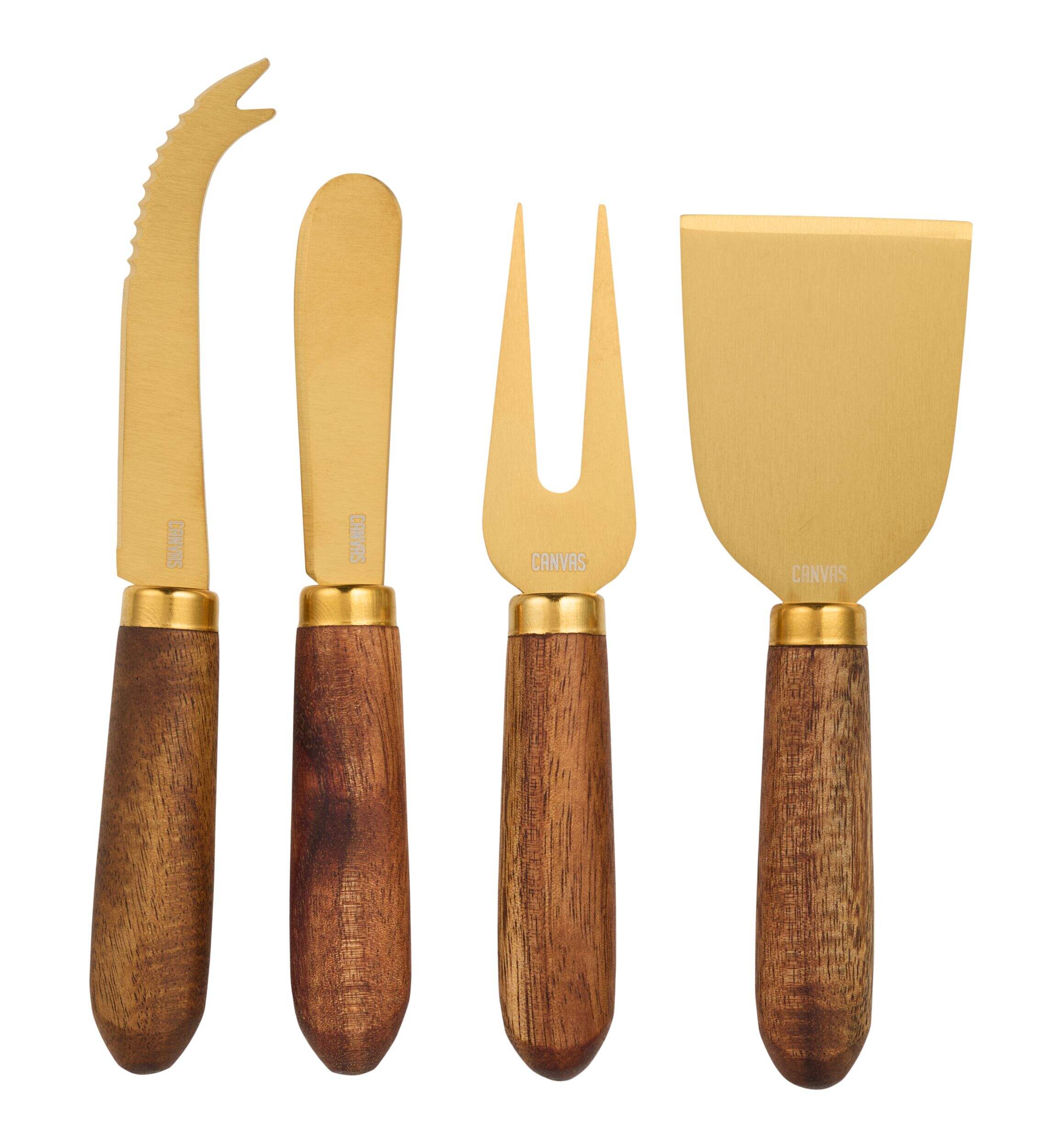 CANVAS Gold & Wood Cheese Knives with Wooden Handle Front_Flat
