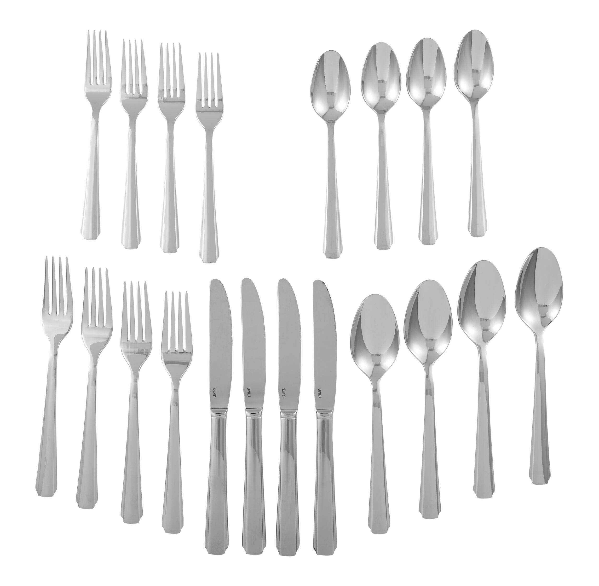 CANVAS Bevelled Octagonal Flatware Set with Mirror Finish, 20-pc Overhead_Flat
