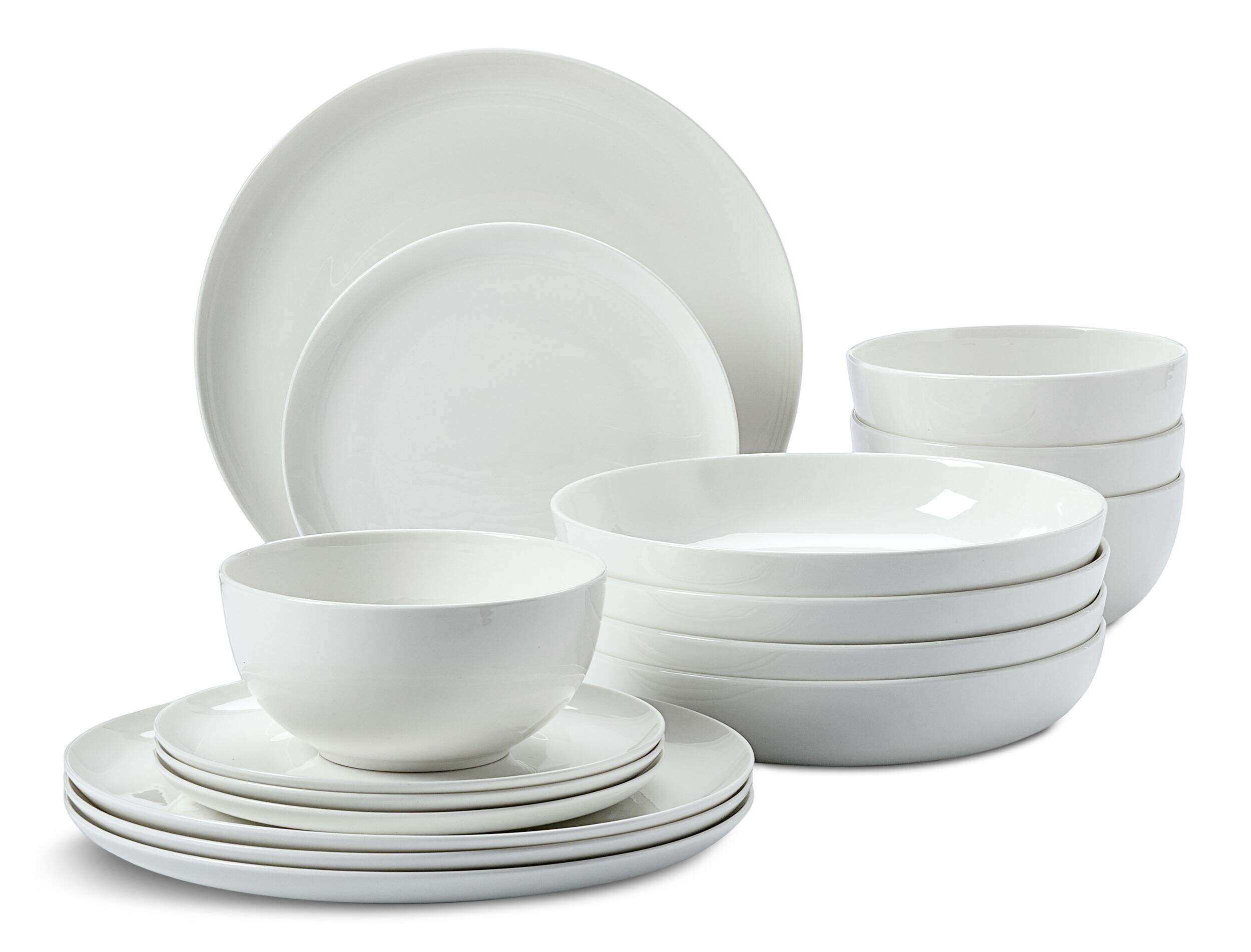 Service de vaisselle moderne PADERNO Alliston coupé en porcelaine tendre pour 4 personnes, résistant à l'écaillage, paq. 16 Composite_or_Mixed