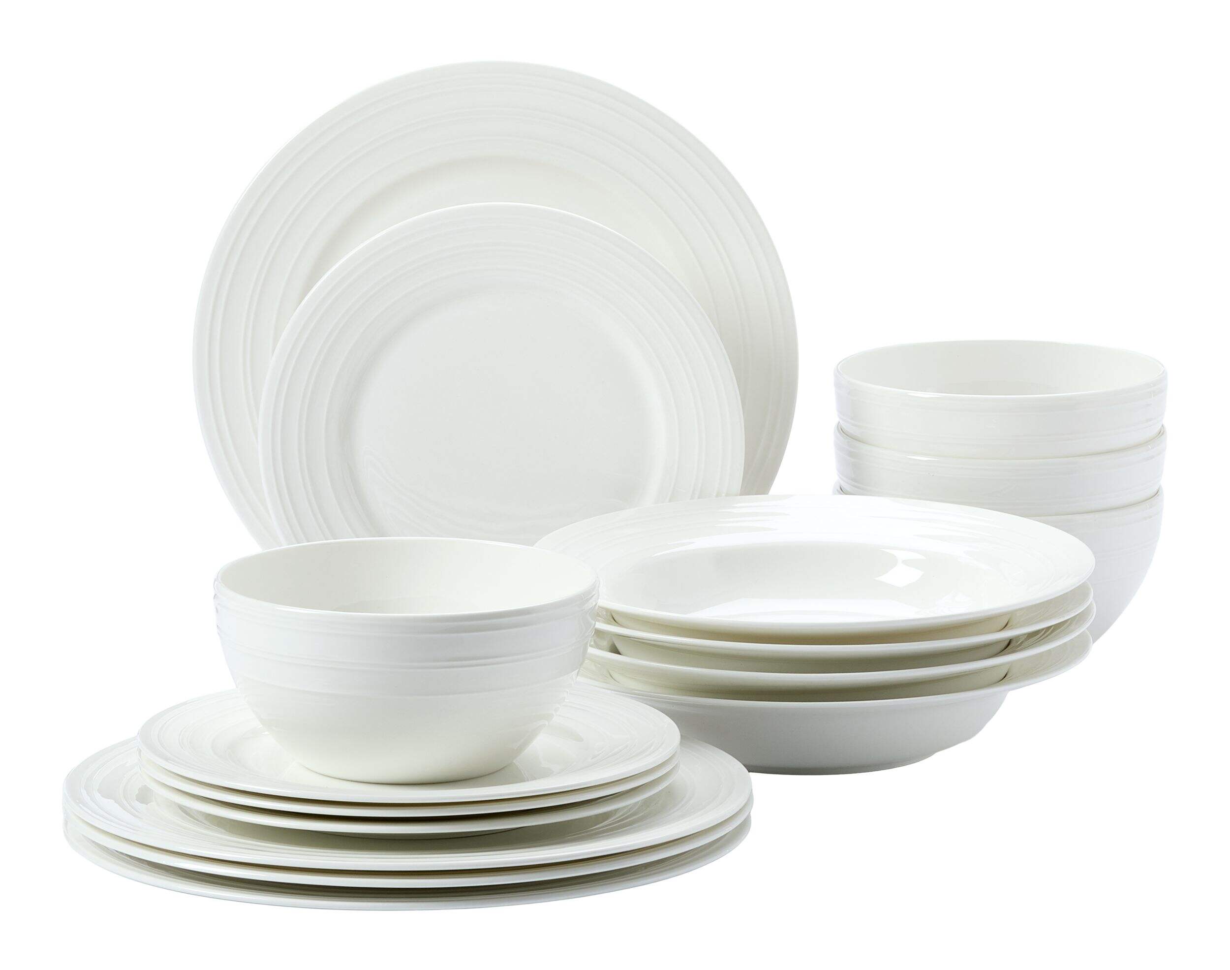 Service de vaisselle aux bords gaufrés en porcelaine tendre Paderno Elmwood, paq. 16 Composite_or_Mixed